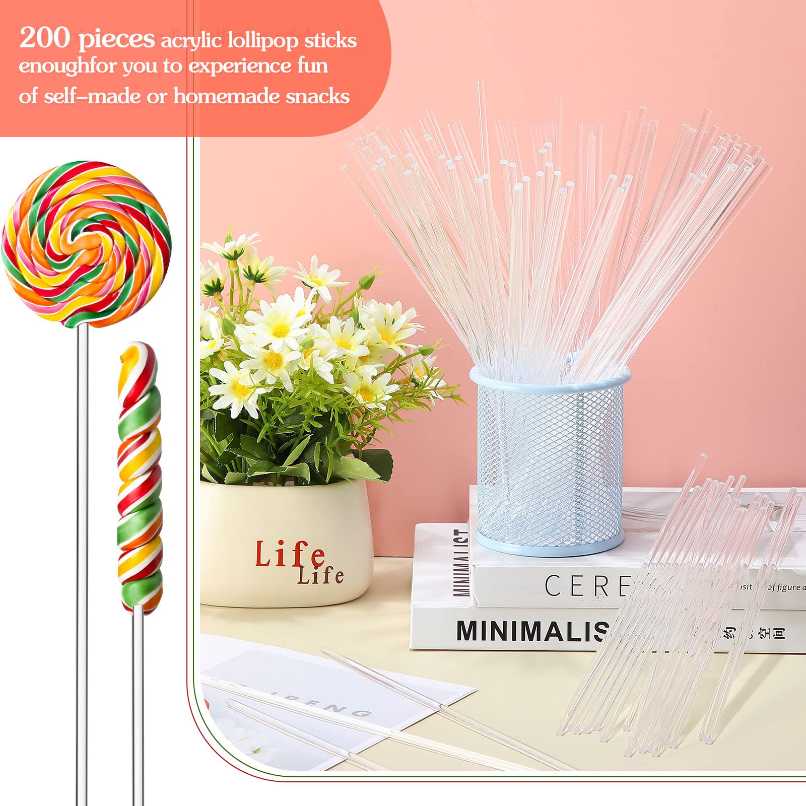 Zopeal 200 Pieces Acrylic Lollipop Sticks Cake Pops Candy Treat Sticks For Wedding Halloween Christmas Candy Cake Pops Toppers C