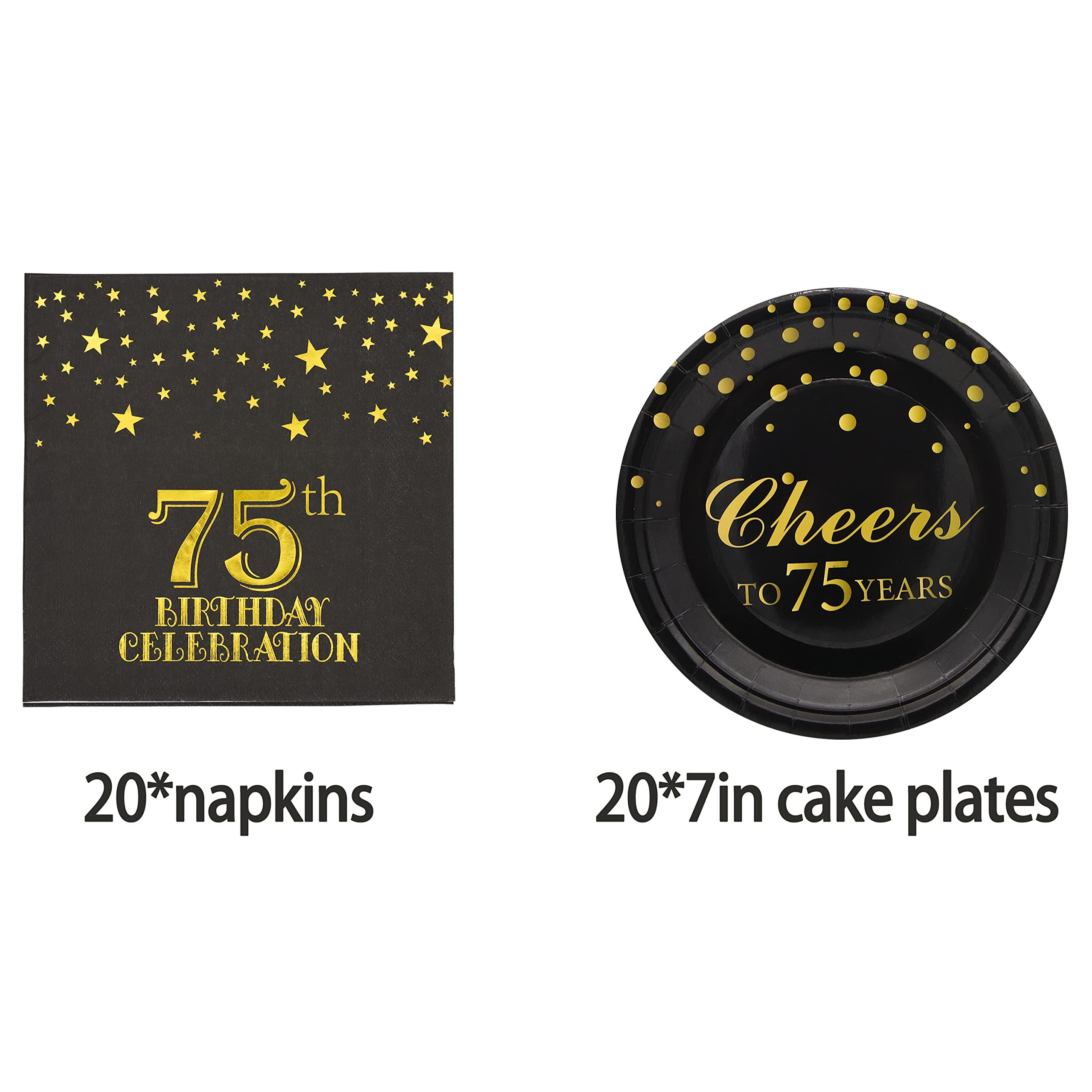 Pandecor Birthday Party Plates And Napkins Party Supplies Set Serve Up To 20 Guests (75 Years Old)