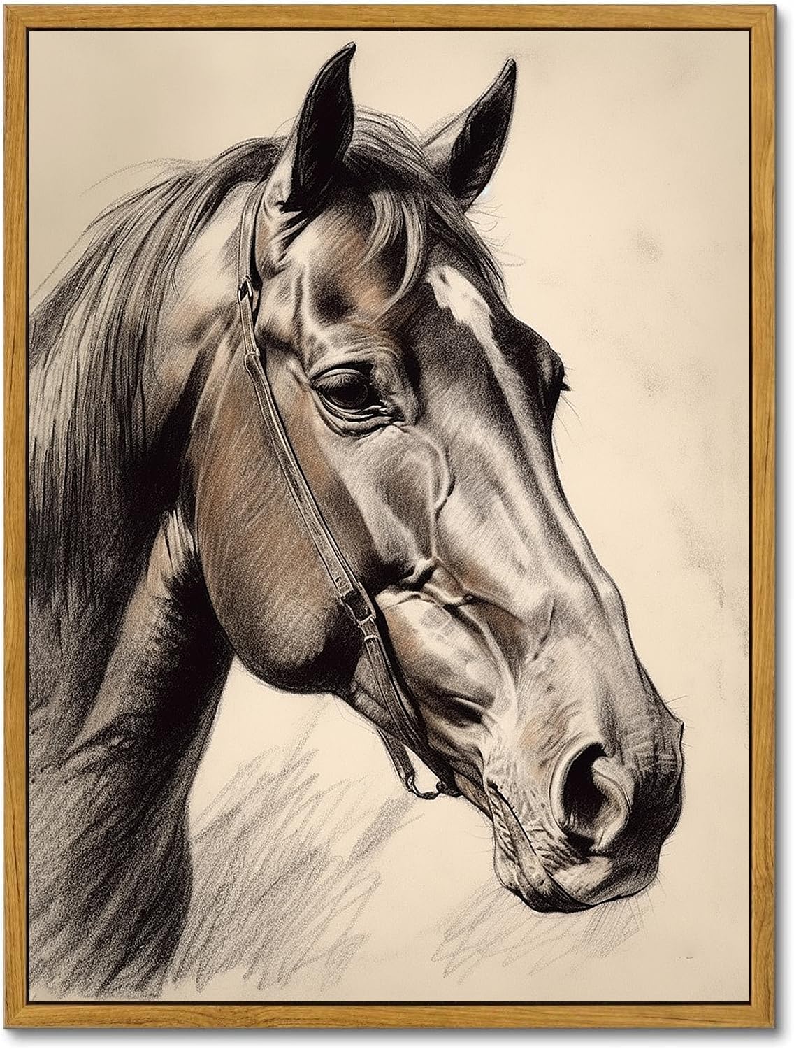 Kbkbart Framed Canvas Horse Wall Art, Vintage Western Decor Horse Portrait Canvas Oil Paintings, Rustic Farmhouse Western Animal