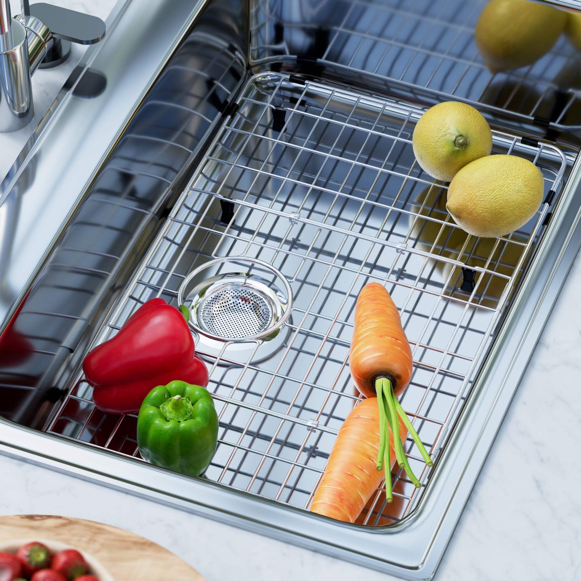Ipegtop Sink Bottom Grid, Stainless Steel Sink Protector 27-9/16'' X 14-9/16'' Rear Drain Hole With Corner Radius, Sink Grate Si