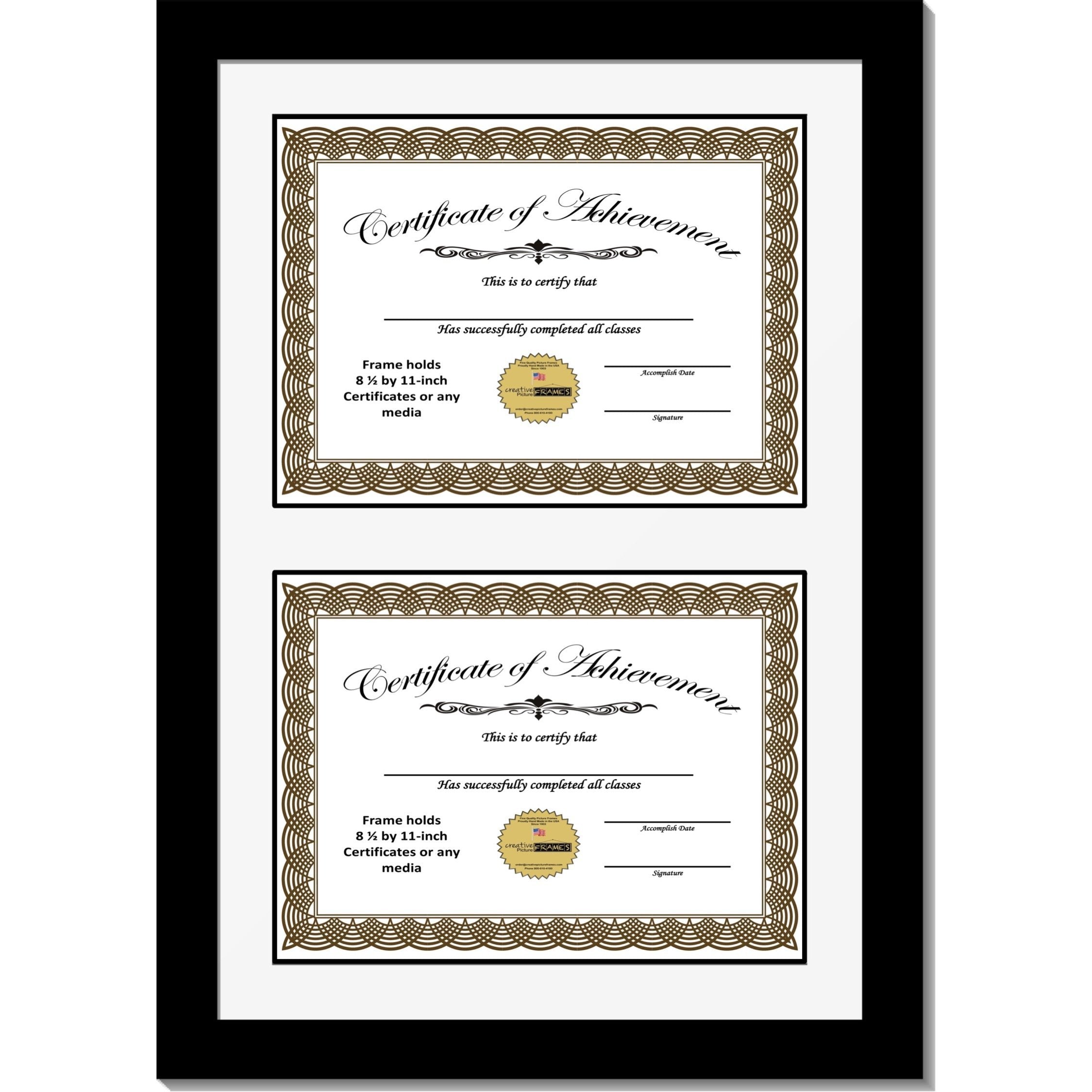 Creative Picture Frames 14x20 Black Double Diploma Frame with White Matting Holds Two 8.5 x 11 -inch Media and Installed Wall Ha