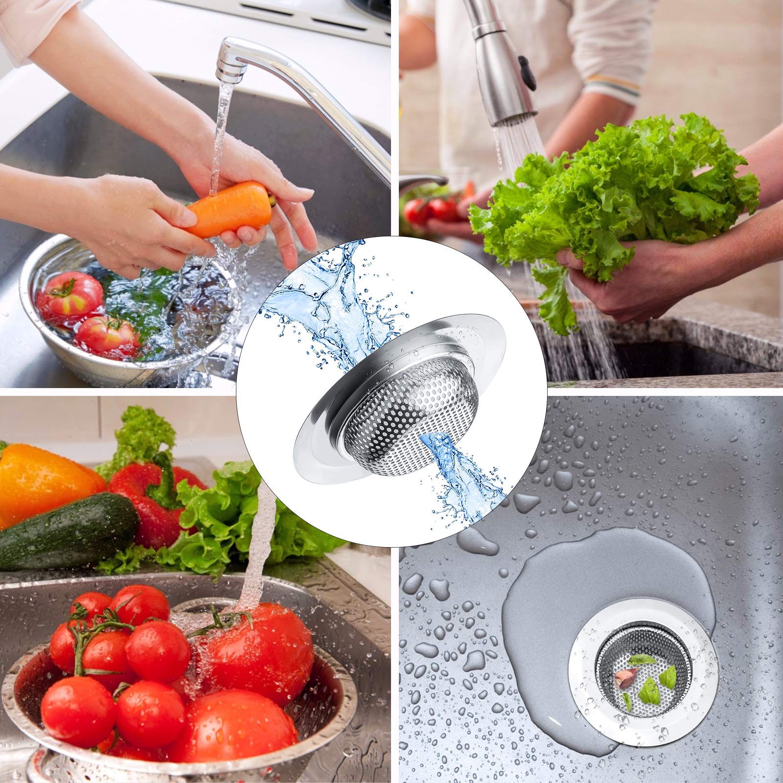 2 Pcs Kitchen Sink Strainer  Stainless Steel Drain Cover  Large Wide Rim 4.5'' Diameter  Anti Clogging Basket Catcher  Dishwasher Safe
