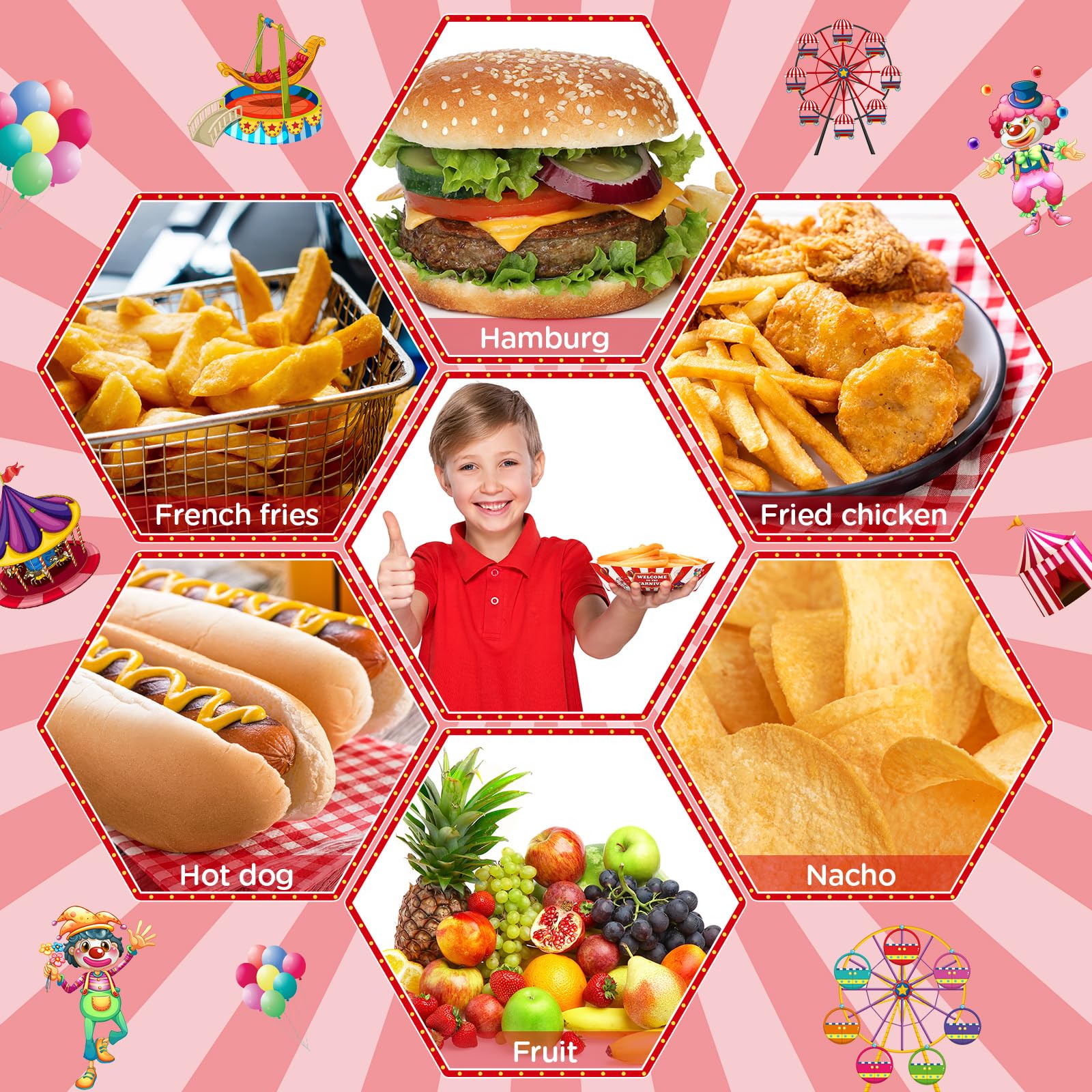 Tenceur 50 Pcs 2lb Carnival Food Trays Carnival Party Decorations Disposable Paper Food Serving Trays Nacho Hot Dog Boats Plates