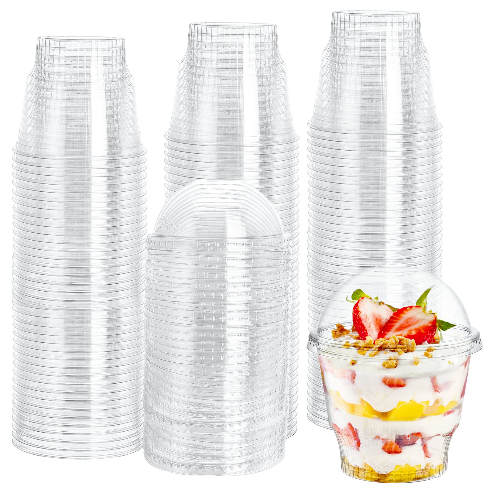 Lyellfe 100 Pack Dessert Cups With Dome Lids, 12 Oz Clear Plastic Cups, Bpa Free Disposable Parfait Ice Cream Snack Cups For Pud