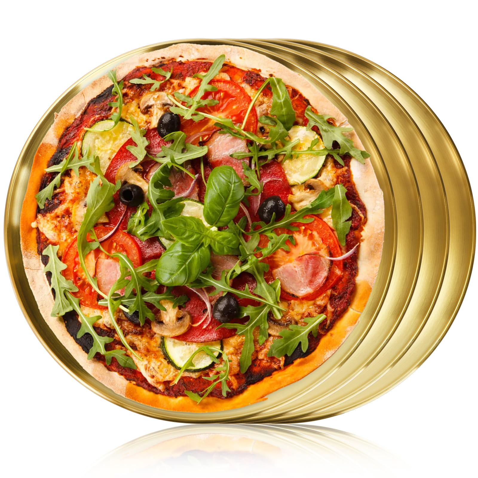 TOPZEA 4 Pack Stainless Steel Pizza Pan, 12 Inch Pizza Crisper Tray Round Baking Sheets Food Serving Plate for Pizza, Pie, Cooki