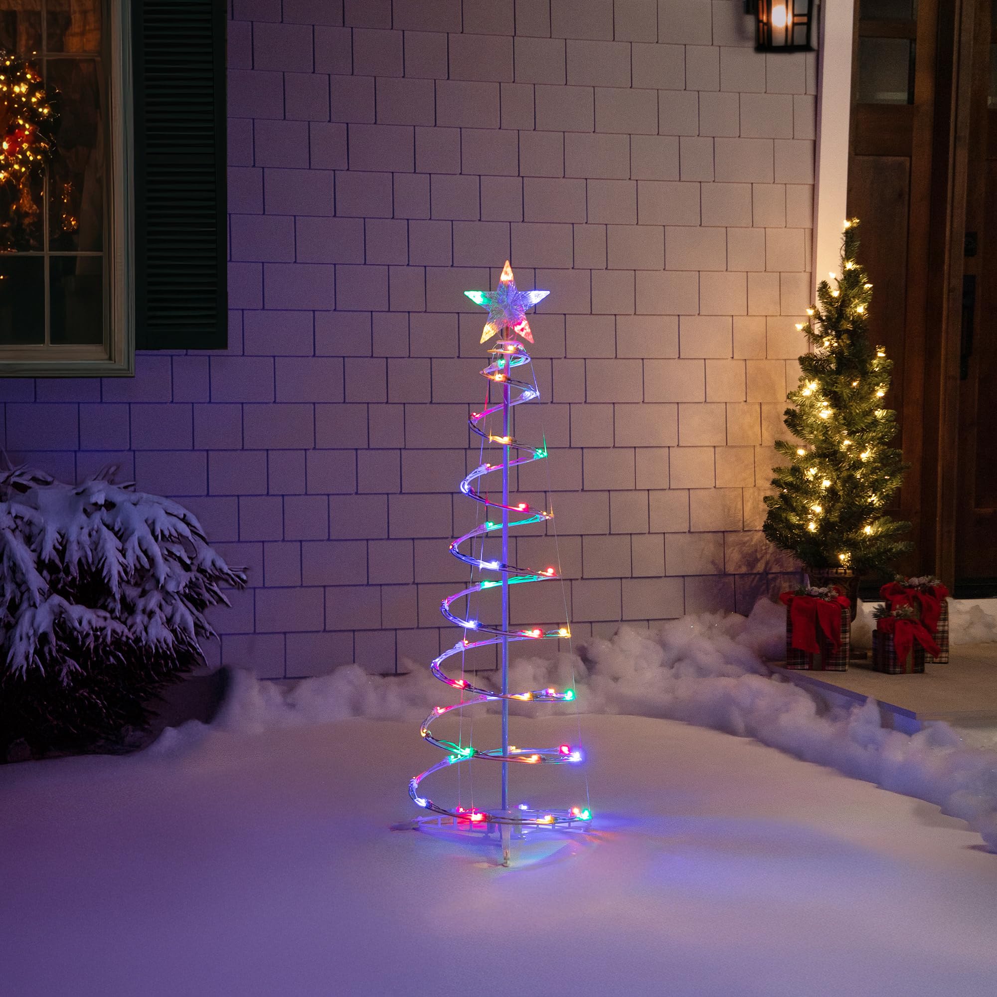 LED Lighted Spiral Outdoor Christmas Tree - 4  - Multi Lights