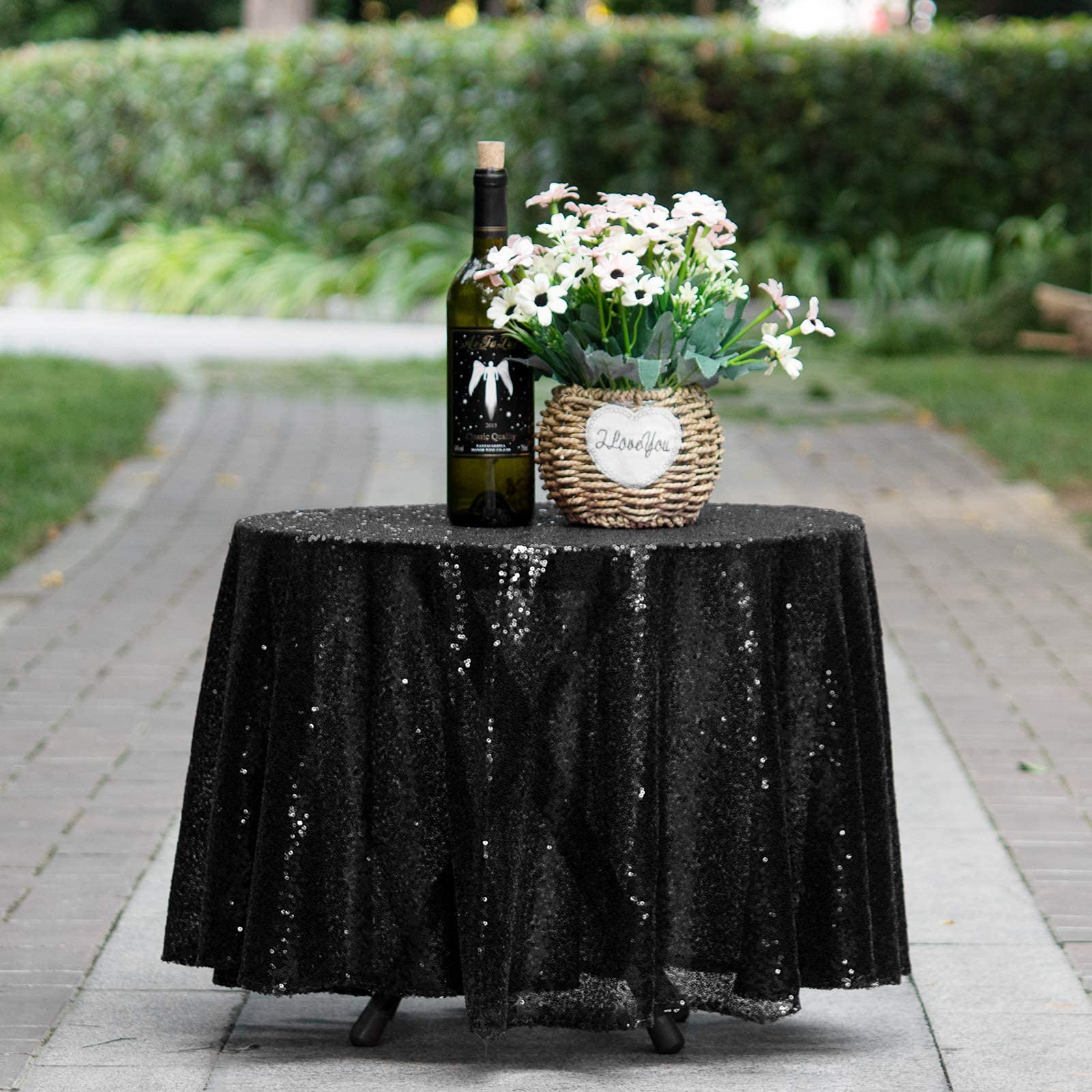 Jyflzq Black Sequin Tablecloth 50 Round Sparkly Drape Table Cloths Table Cover Overlay For Halloween Wedding Birthday Party Baby