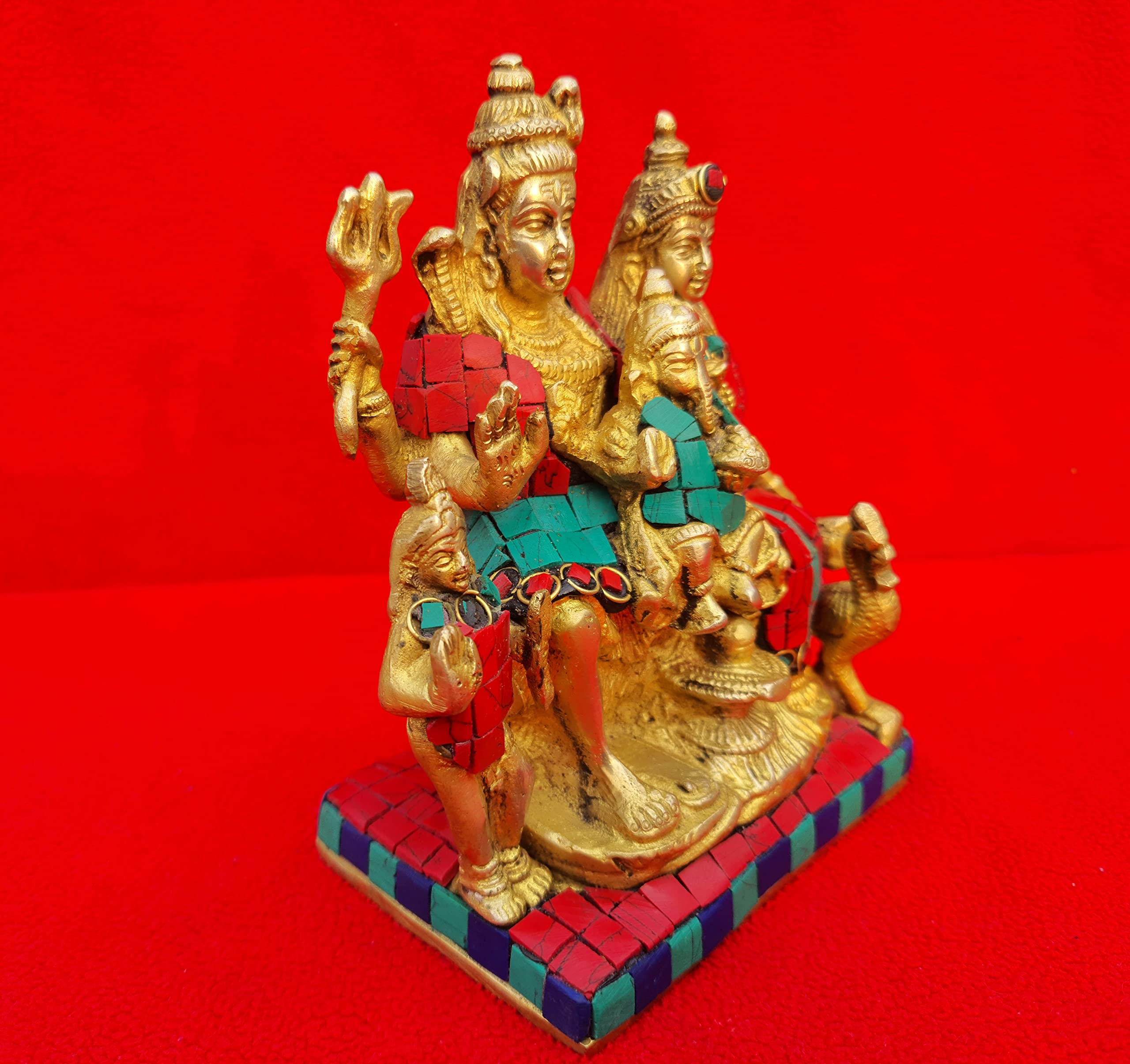 Dhanvantri Brass Brass Shiva Parvati Shiv Parivar Bholenath Shankar Bhagwan Ganesh Family Murti Idol Statue Sculpture Multicolor