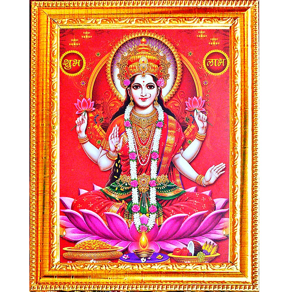 Suninow Laxmi Photo Frame For Pooja | God Goddess Religious Framed Painting For Wall And Pooja/Hindu Bhagwan Devi Devta Photo Fr