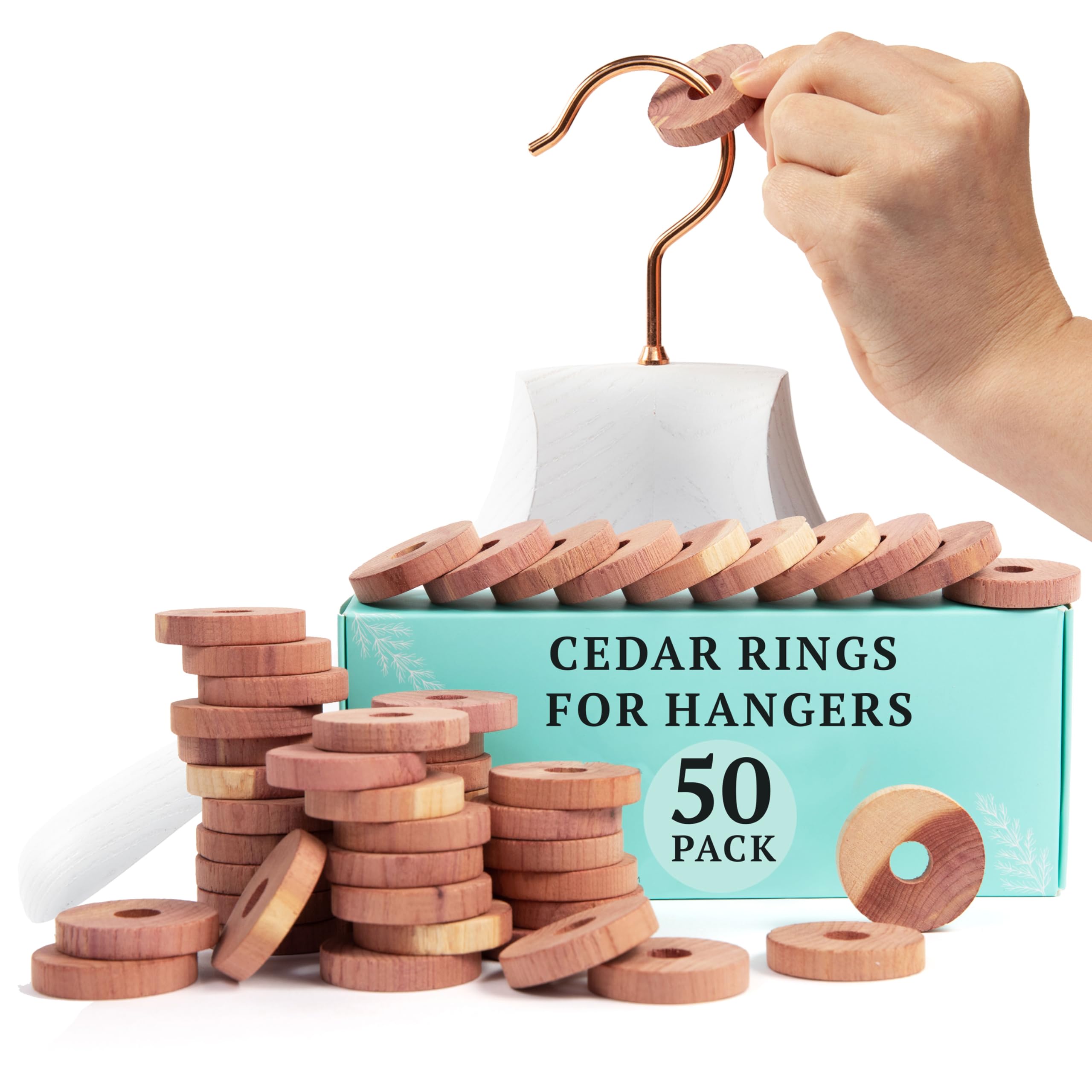50 Cedar Rings For Clothes Storage & Closet Set - Cedar Planks & Balls For Clothes Storage - Drawer Freshener For Clothes With C