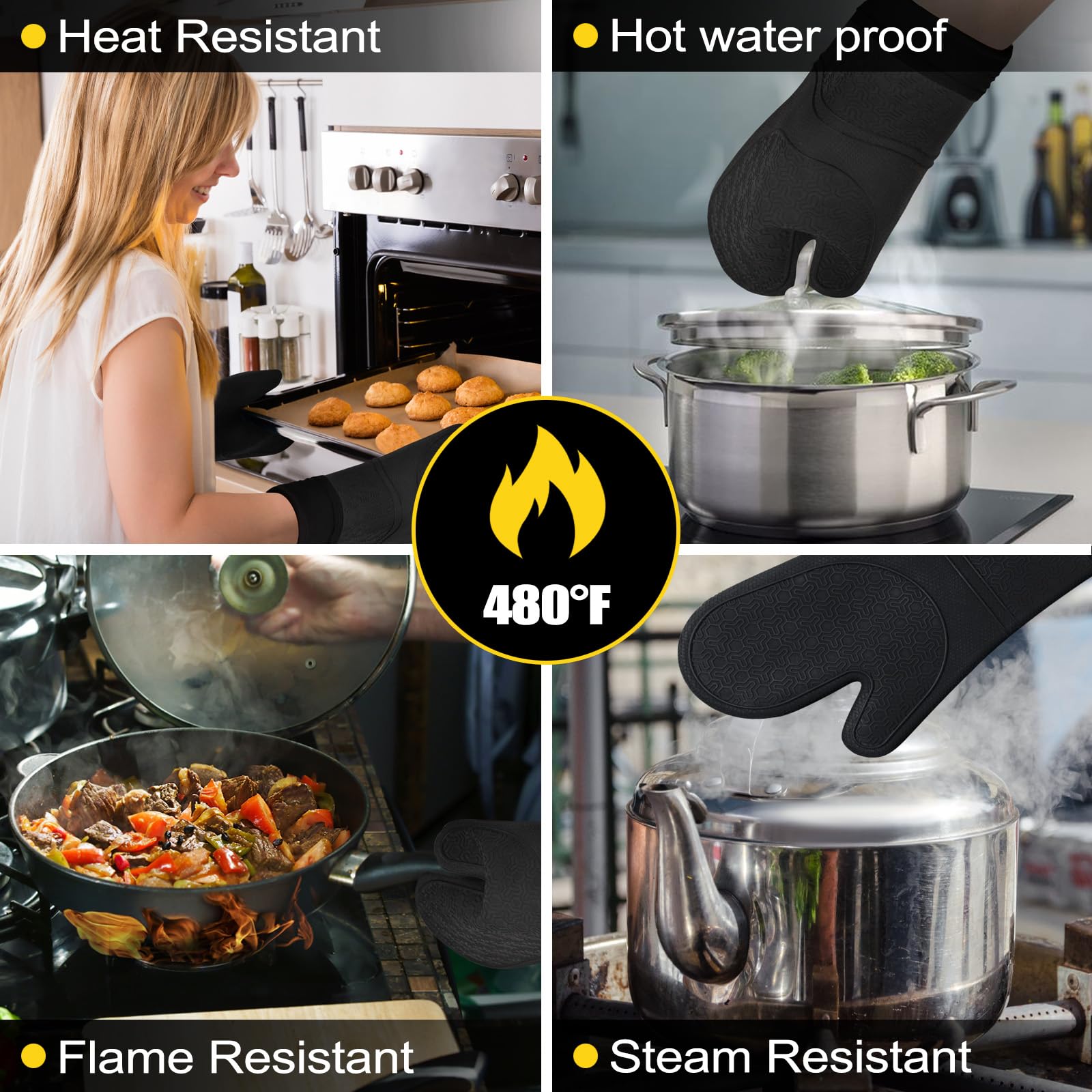 Funnydin Oven Mitts And Pot Holders Sets, 8Pcs Pot Holders And Oven Mitts Heat Resistant, Kitchen Non-Slip Silicone Oven Mitts W