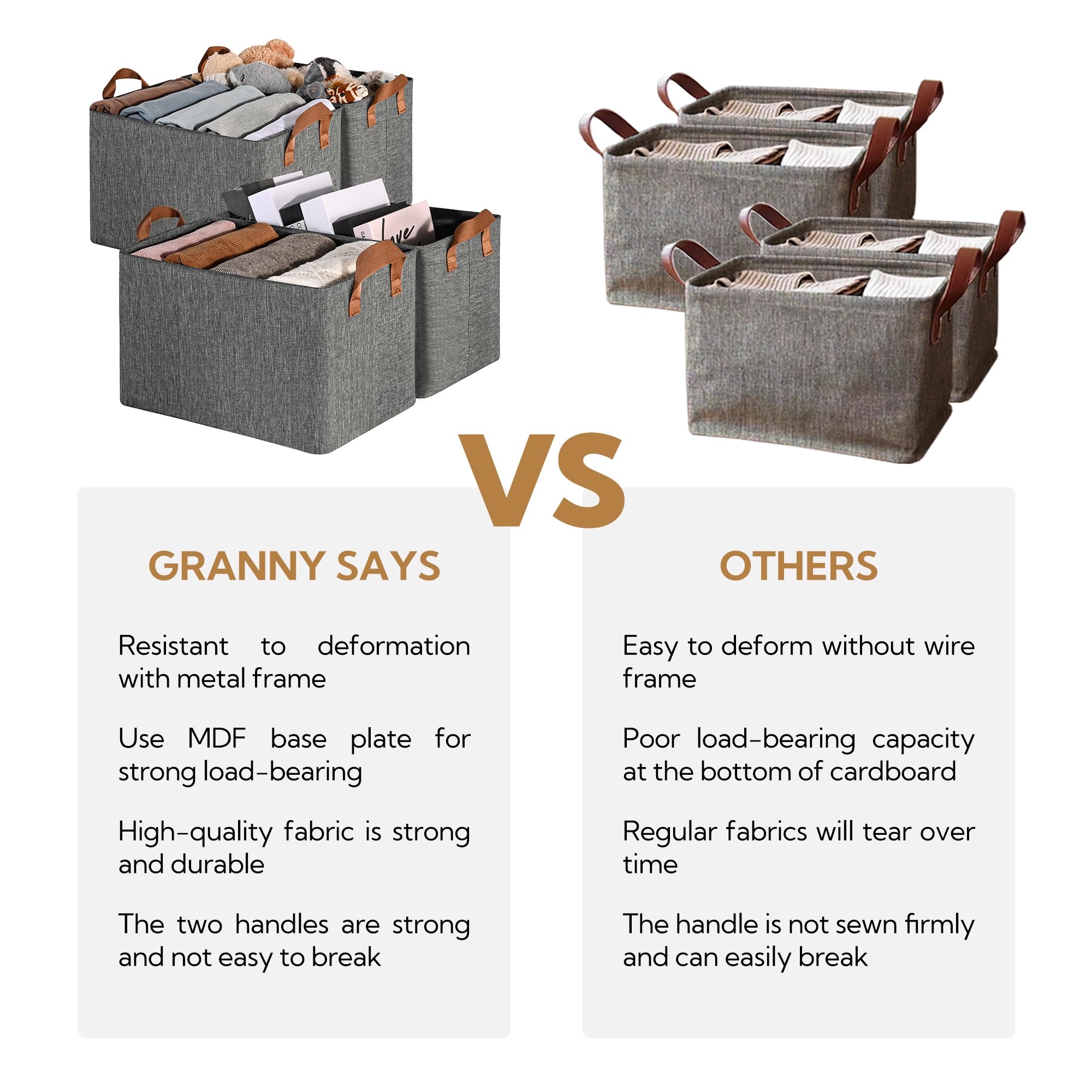 GRANNY SAYS Storage Bins for Closet  Linen Closet Organizers and Storage Baskets with Metal Frame  Dark Gray Shelf Storage Bins for Organizing Bedroom Wardrobe  Extra Large  4-Pack