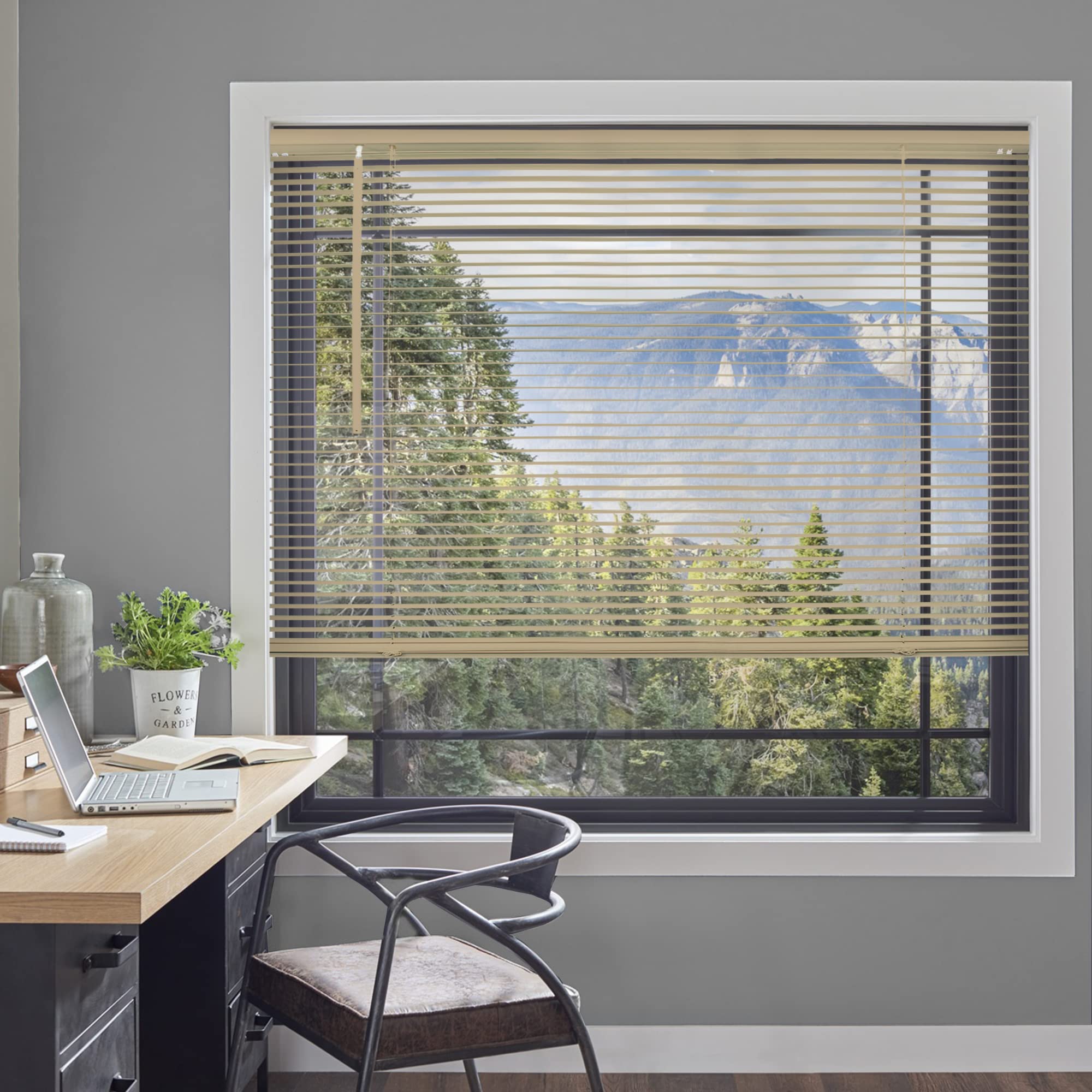CHICOLOGY Mini Blinds for Indoor Windows - 35W x 36H, Cappuccino Horizontal Vinyl Blinds | Cordless | Easy to Install | Sleek Lo