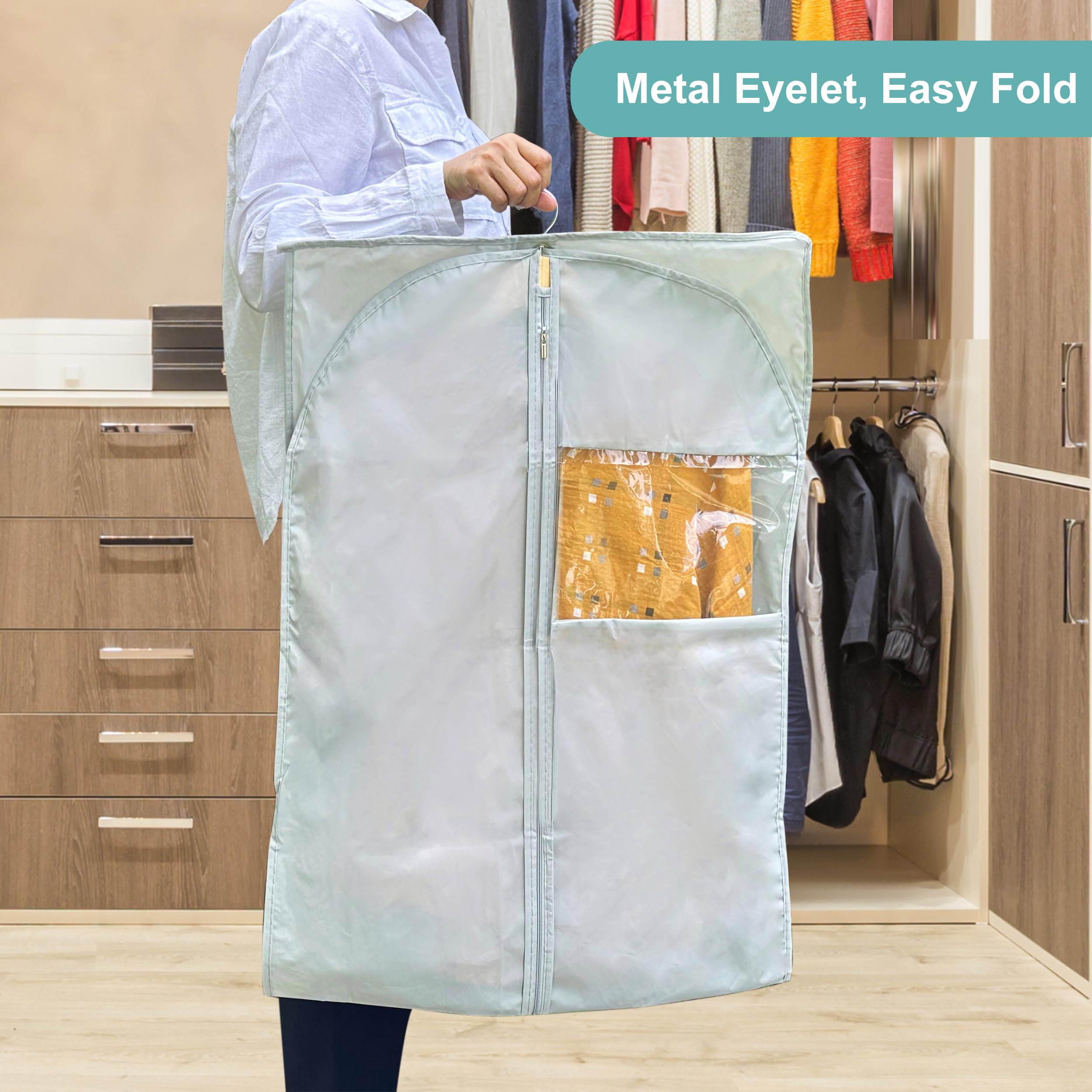 Mskitchen Dress Bags For Gowns Long, 65'' Long Dress Bags For Hanging Clothes Clear Windows Foldable Long Garment Bag For Storag
