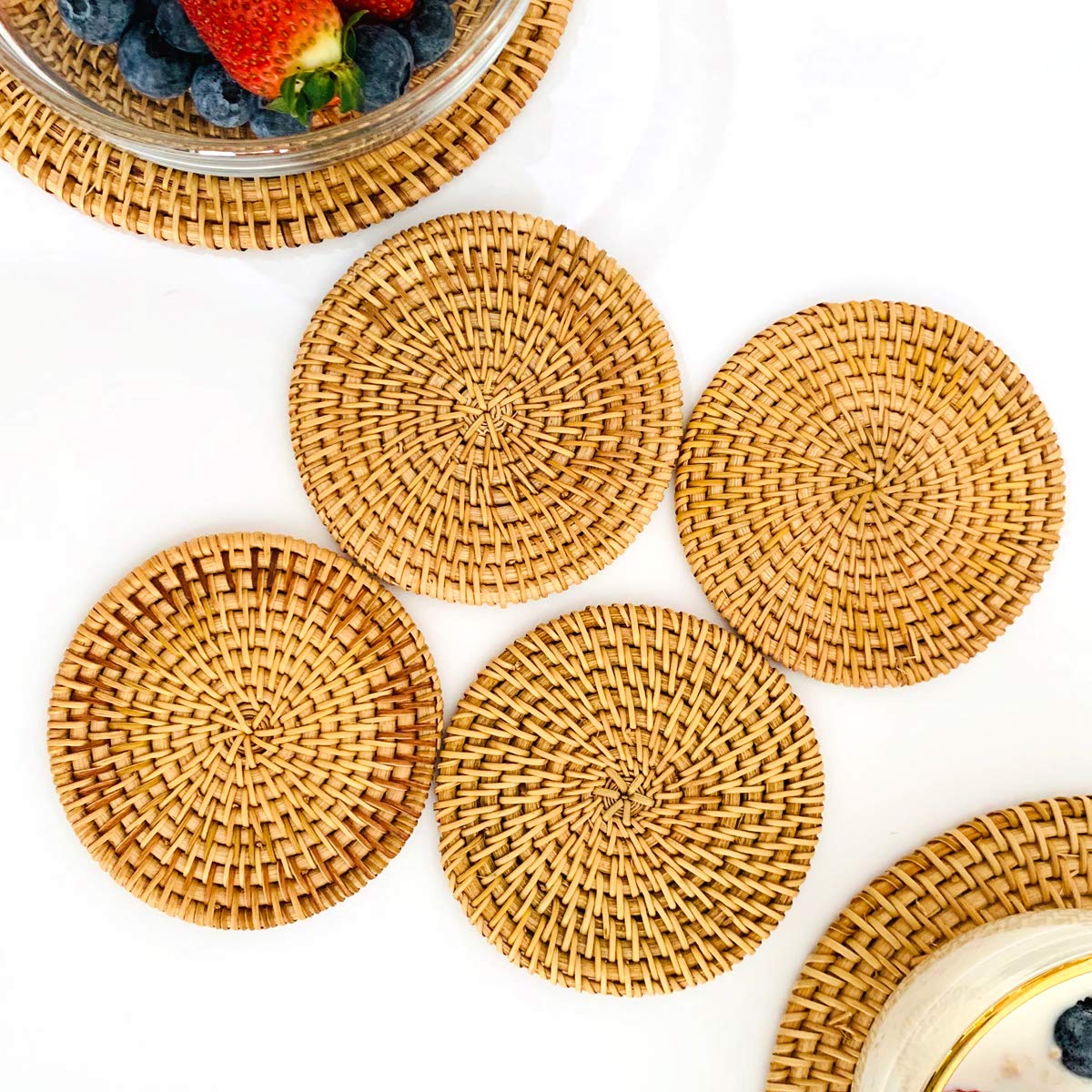 Handmade Braided Drink Coasters 4 Pcs Unique Present For Friends,Birthday,Living Room Decor,Holiday Party (3.94'' Round)