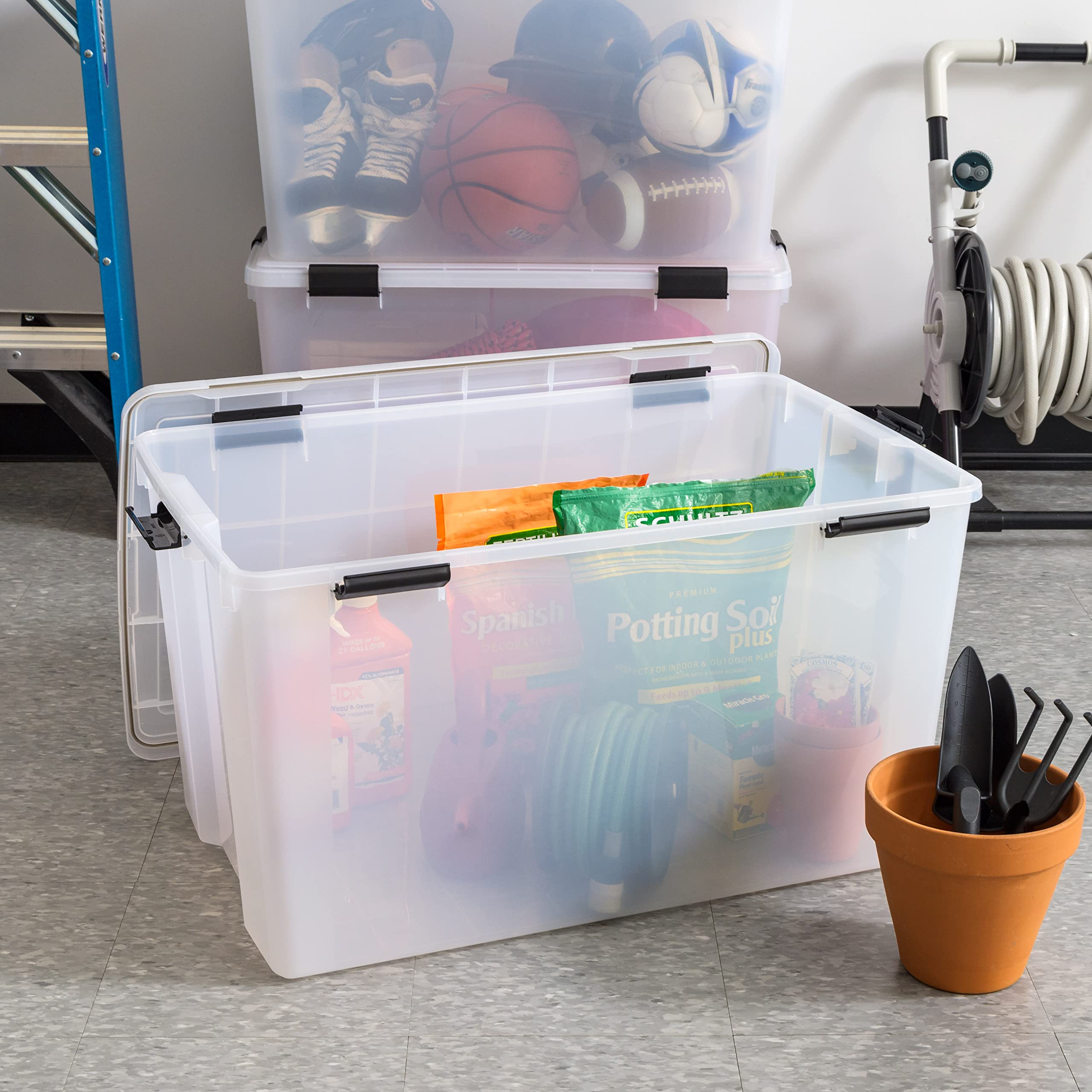 Iris Usa Weatherpro 156 Qt Storage Bins With Lids, 3 Pack, Bpa-Free Plastic Gasket Box With Tight Latch And Seal, Stackable Nest