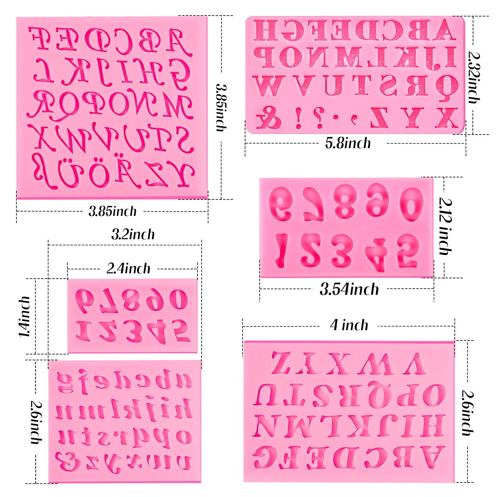 6 Pieces Letters Silicone Mold Number Resin Mold Uppercase Letters Silicone Fondant Mold Lowercase Letters Chocolate Mold Handma