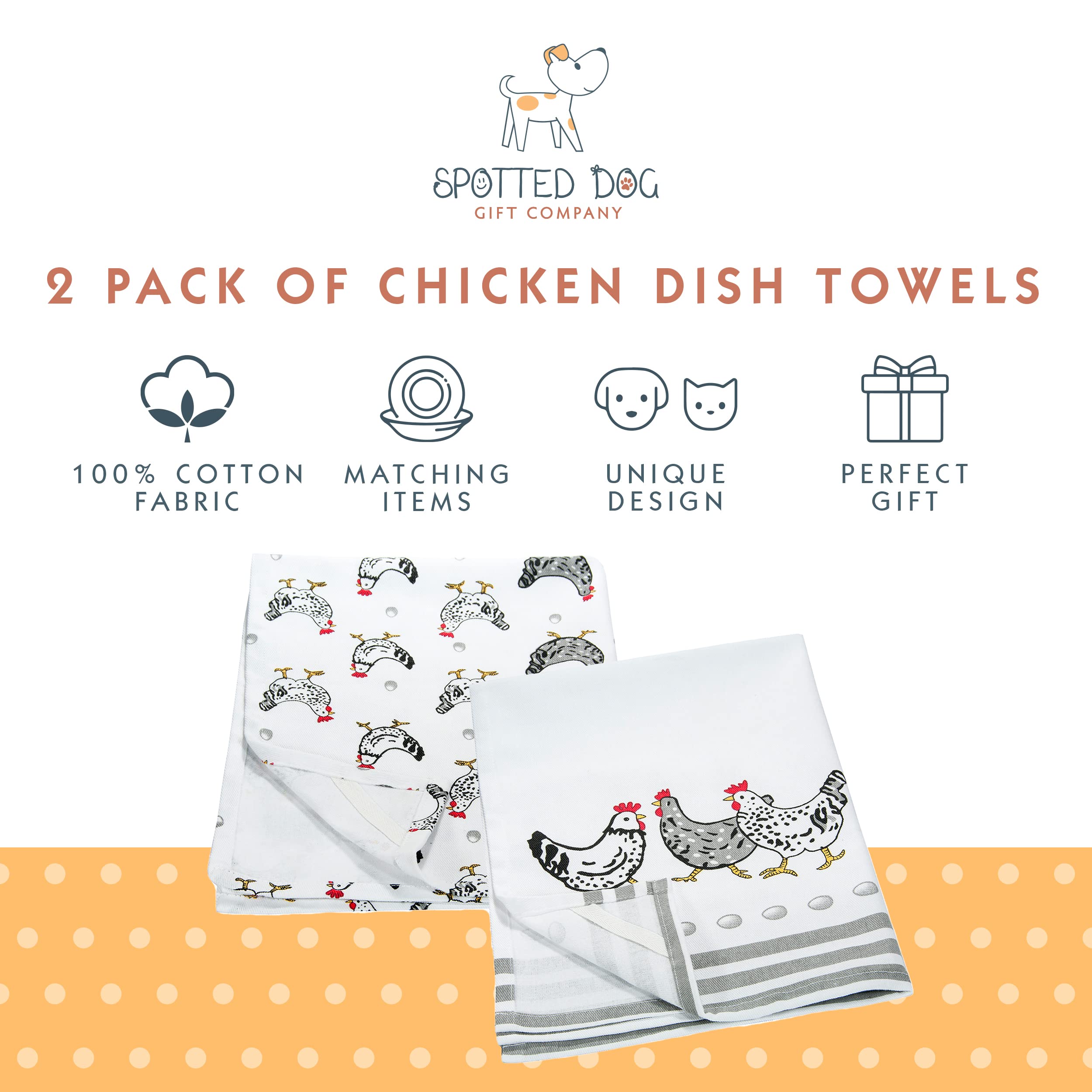 Spotted Dog Gift Company Chicken Kitchen Towels, Dish Towels For Drying, Tea Towels, Cute Decorative Kitchenware Farm Animal The