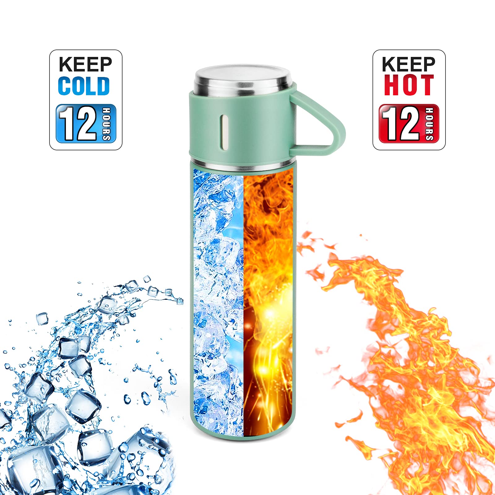 Stainless Steel Thermo 500Ml/16.9Oz Vacuum Insulated Bottle With Cup For Coffee Hot Drink And Cold Drink Water Flask.(Green,Sing