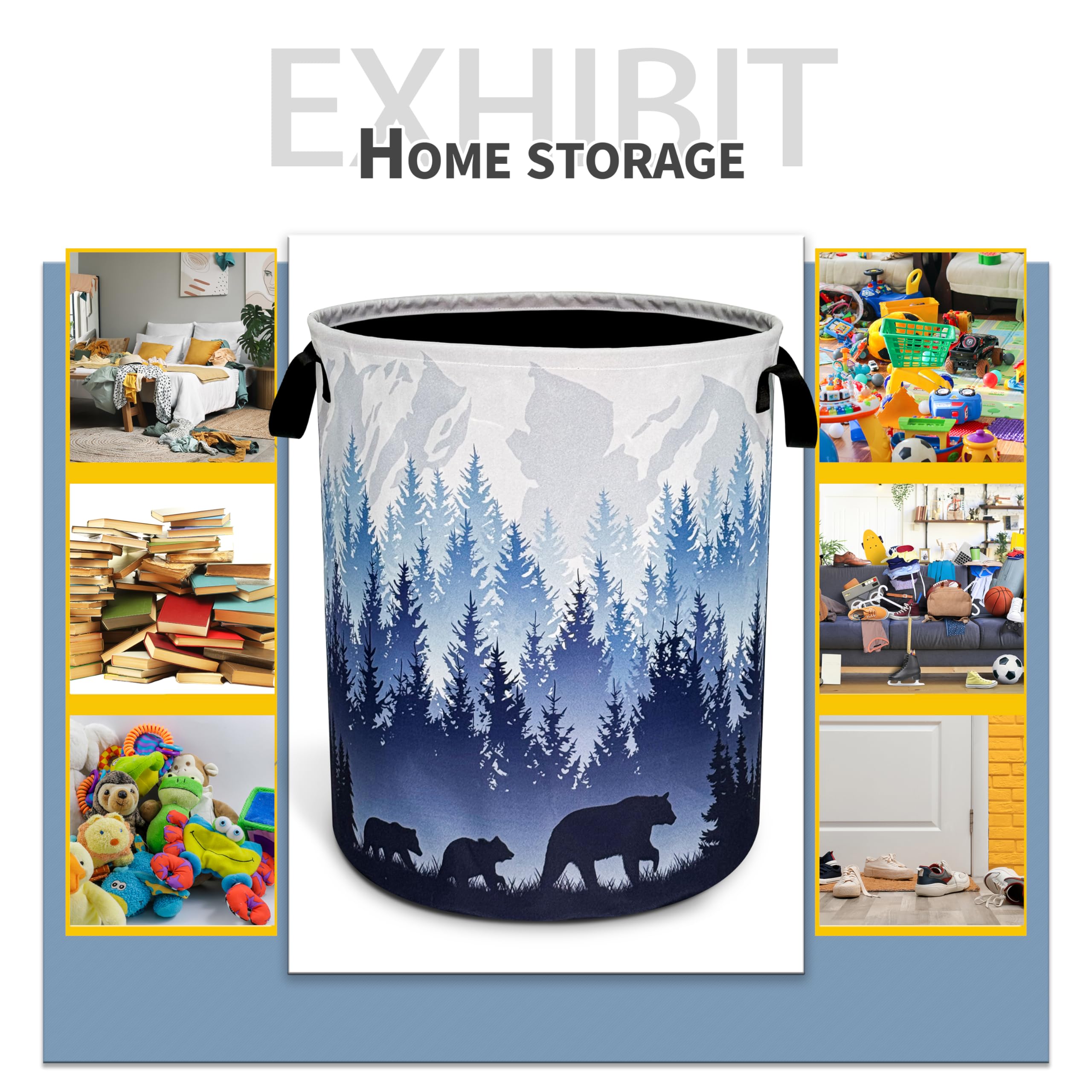 Mama Bear Laundry Basket Forest Mountains Foldable Oxford Cloth Funny Tote Bag Laundry Hamper Clothes Storage Bucket Toy Organiz