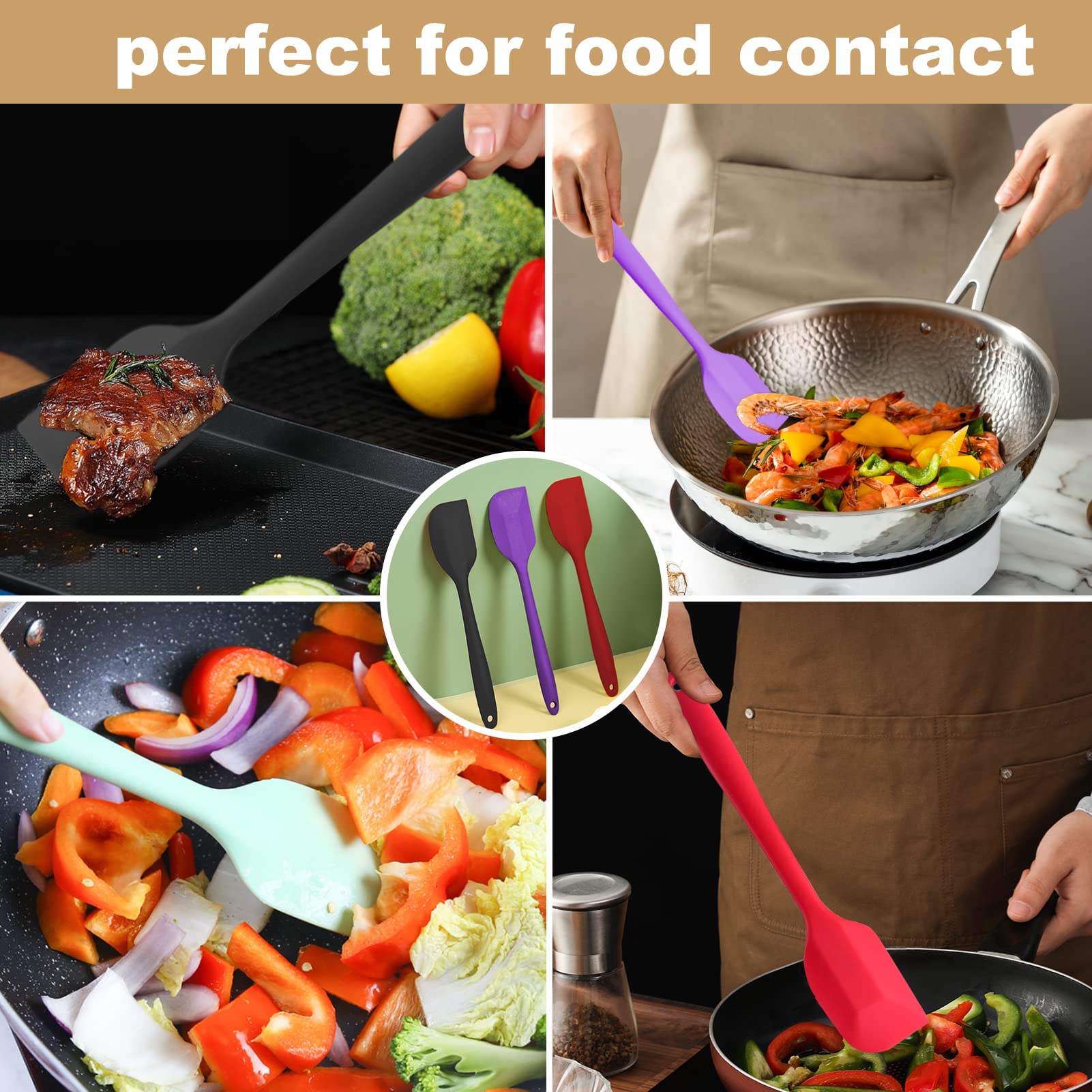 Kitchen Gims Silicone Spatula Set 6 Pack 8.5 Inch Small Rubber Spatula Heat Resistant Mini Silicone Spatula Non-Stick Flexible F