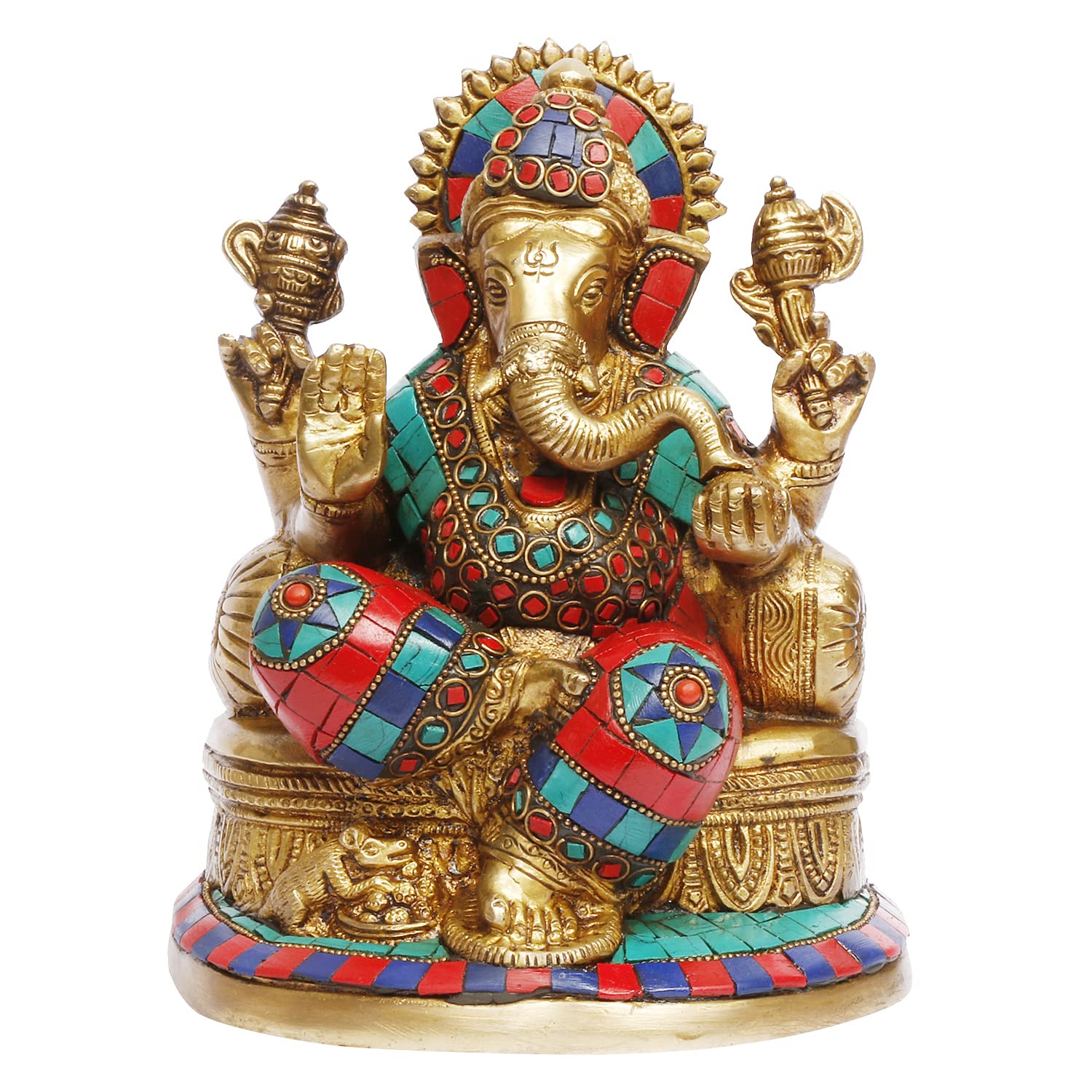Artvarko Ganesha Statue Ganesh Idol Brass With Inlay Work For Home Dcor Living Room Office Murti Showpiece Religious Temple 7.5