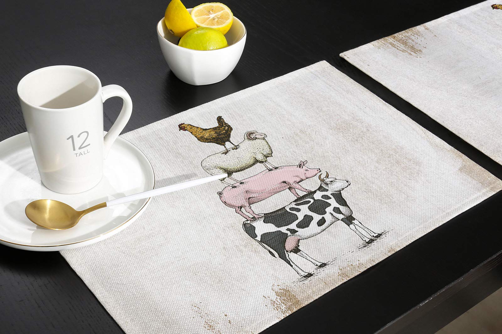 Greeeen Placemats Set Of 6 Farm Funny Animal Theme Milk Cow Pig Sheep Chicken Heat Resistant Place Mat For Dining Table Washable