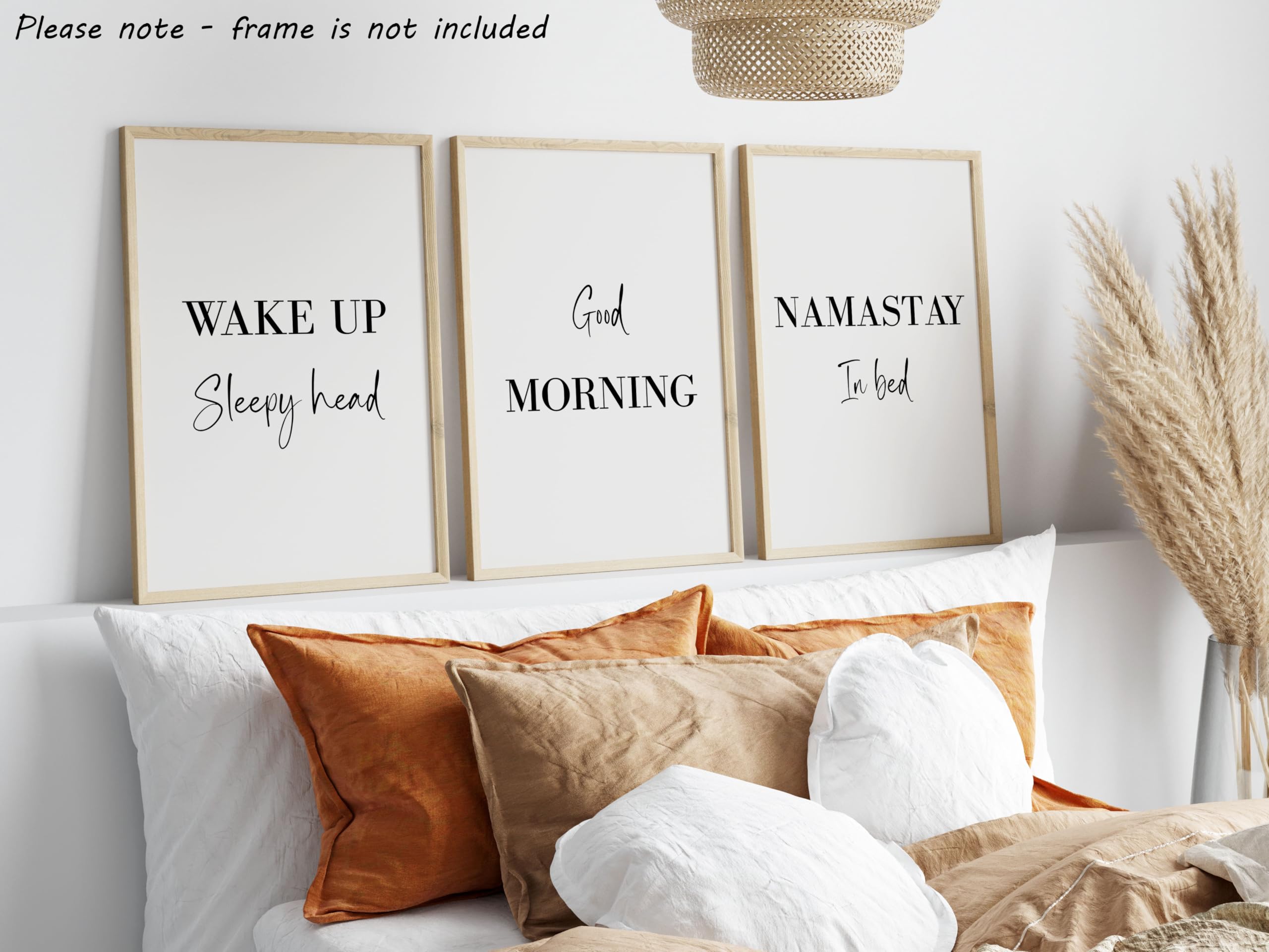 Namastay In Bed Set Of 3 Unframed Poster Prints, Quote Wall Art Home Decor, Bedroom Quote Decor, Wake Up Sleep Head, Good Mornin