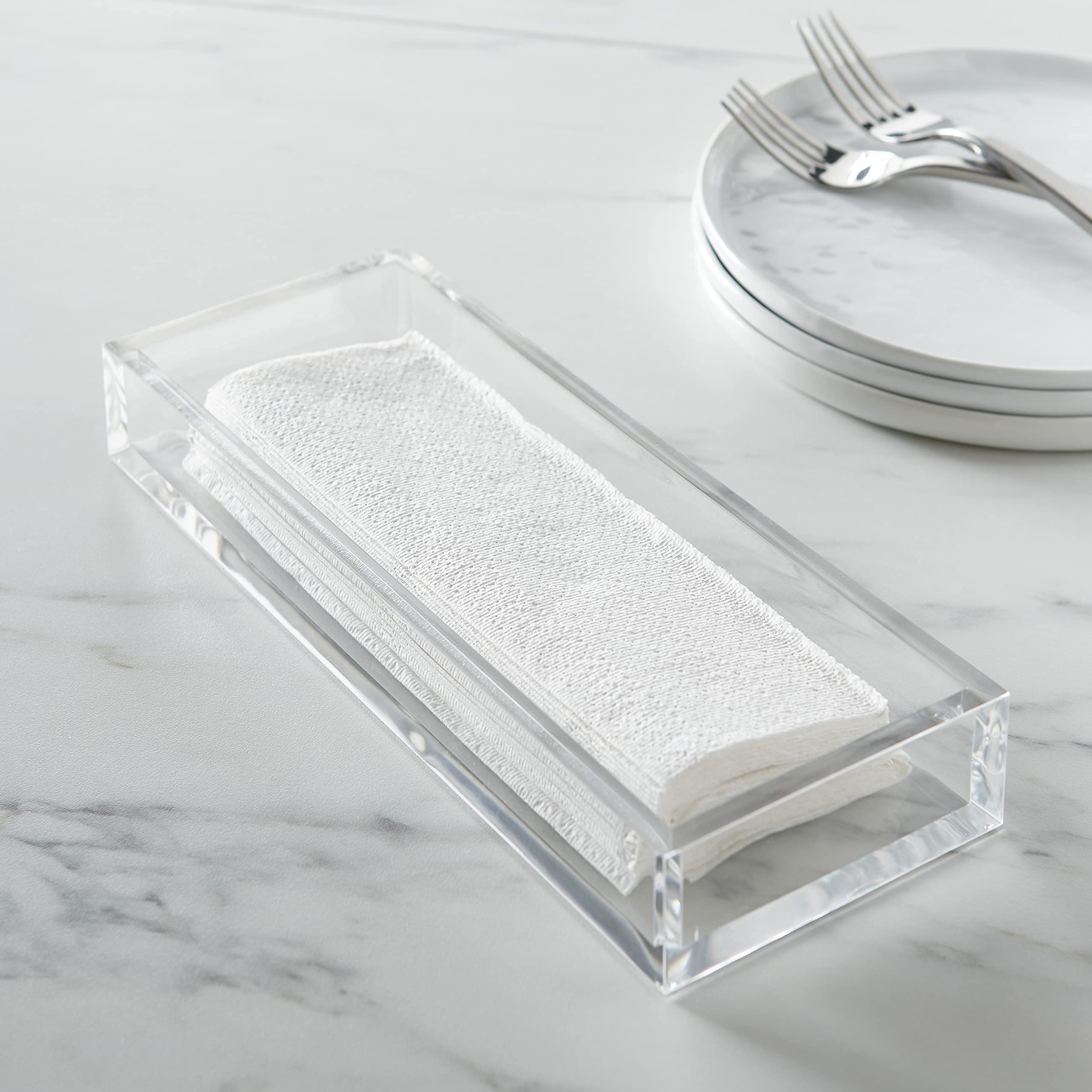 Huang Acrylic Clear Hand Towel Tray 11''X4'' (10.5''X3.5'' Internal) | For Bathrooms, Kitchens, Hosting, Picnics, Parties | Long