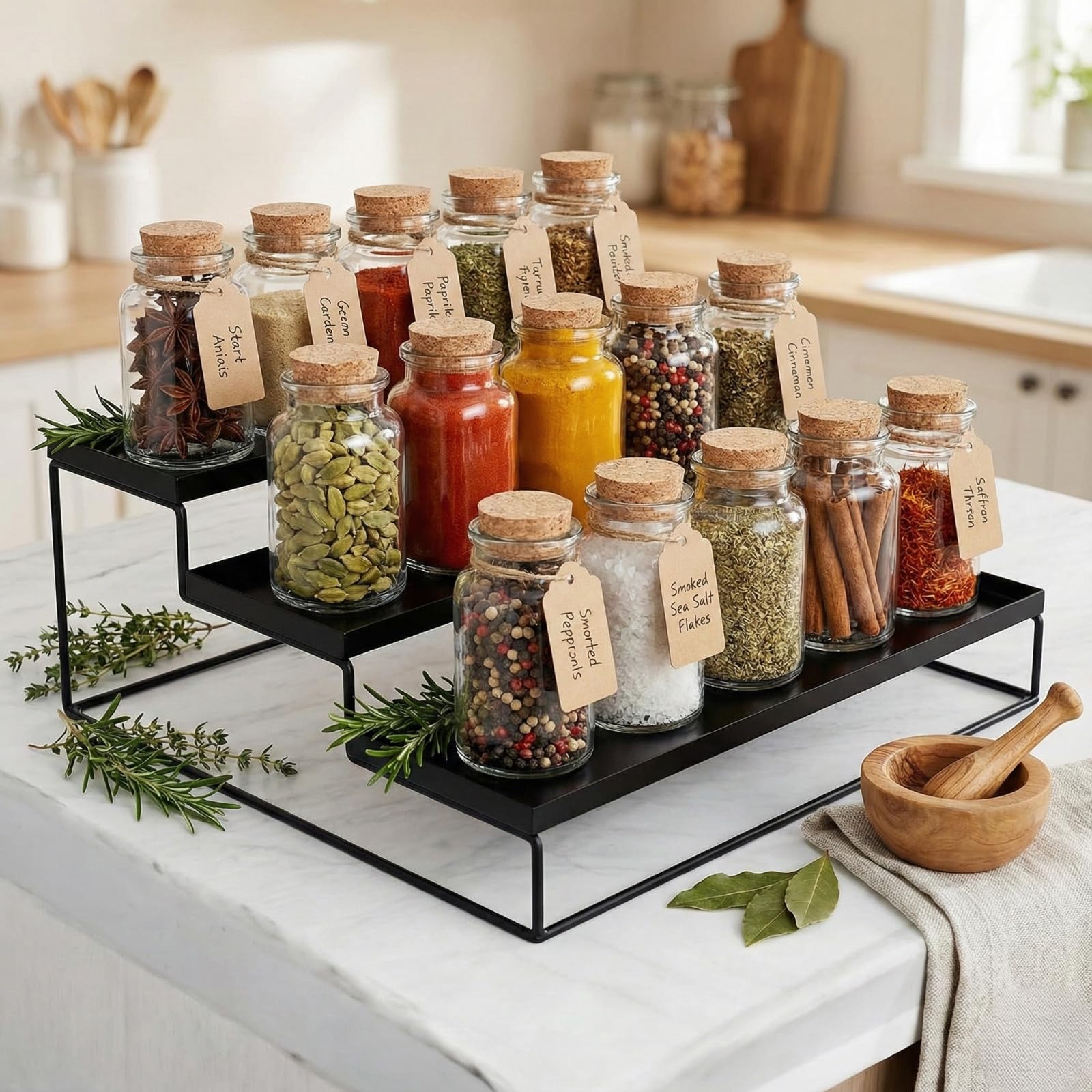 Palomino 3Step Kitchen Countertop Spice Rack Container Utensil Holder Organizer (Black)