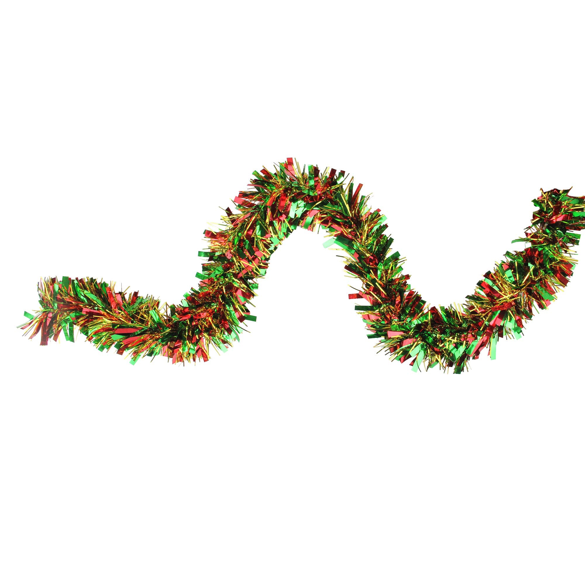 Wide Cut Tinsel Christmas Garland - 12' x 4 - Gold, Red and Green - Unlit