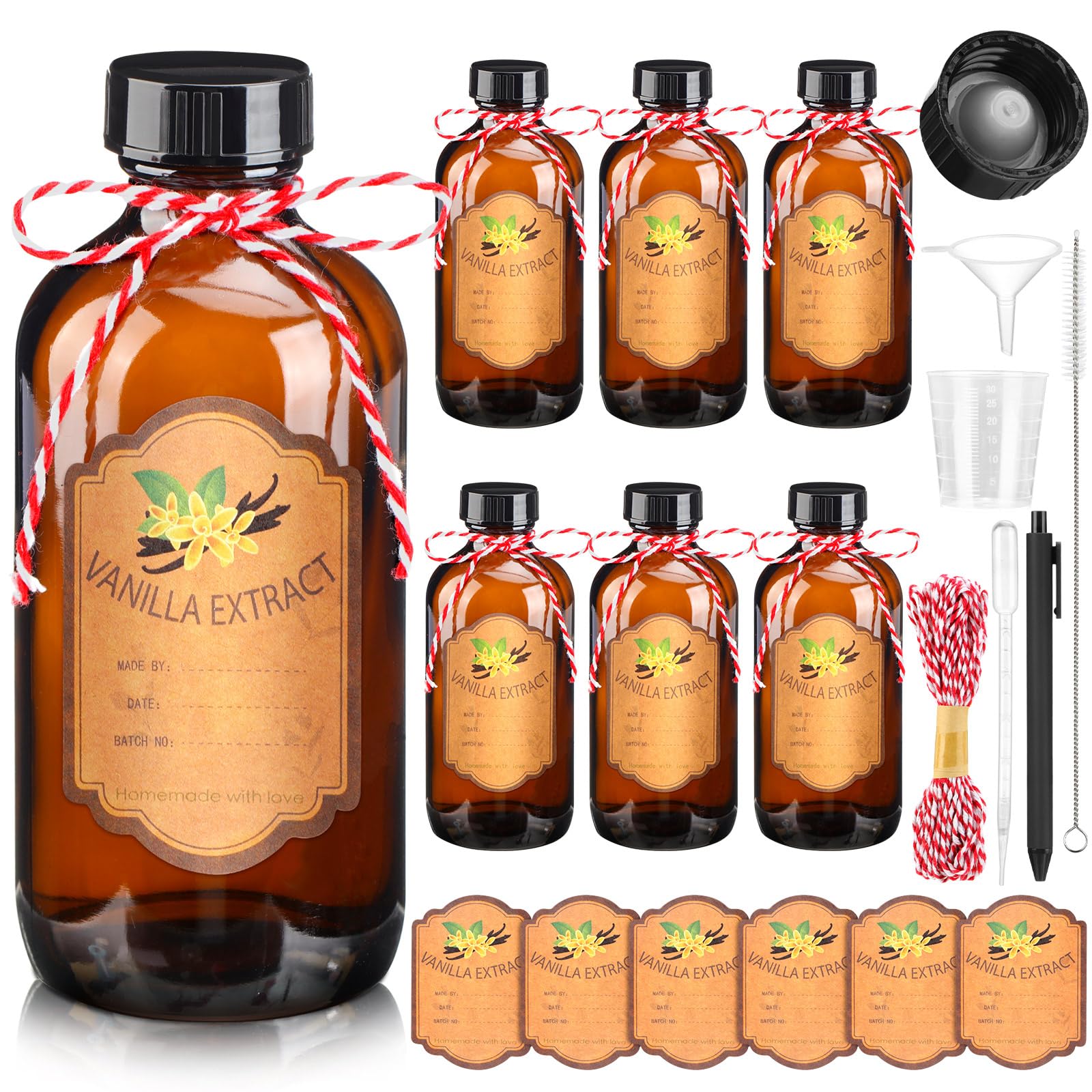 ProSuites 6 Pack Vanilla Extract Bottles 4 oz Homemade Glass Bottles for Vanilla Extract Amber Glass Jars for Syrup,Food,Sauce,B