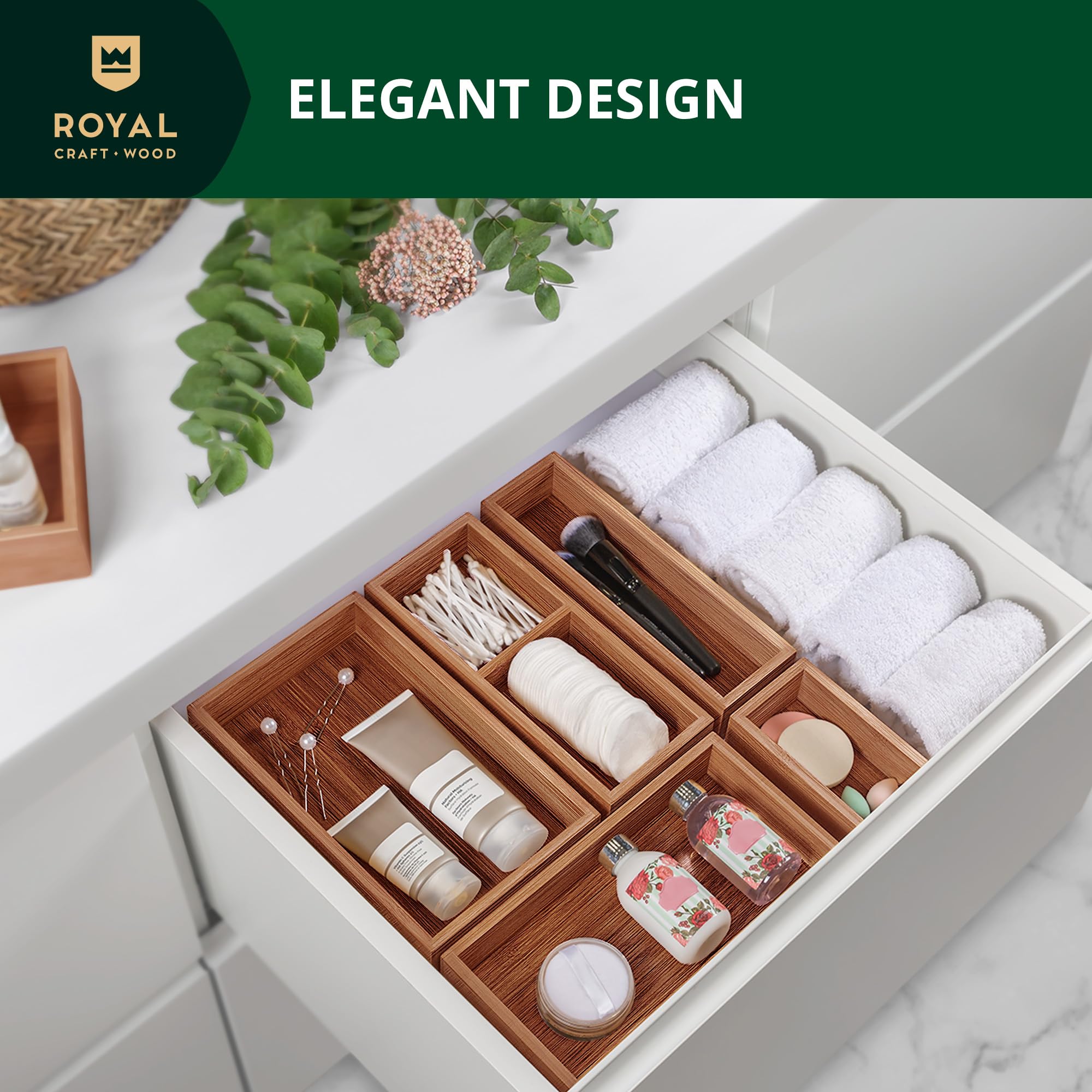 Royal Craft Wood Luxury Bamboo Jewelry Storage Chest - Multi-Use Wooden Treasure Chest Set (5 Boxes) For Jewelry And Home Organi