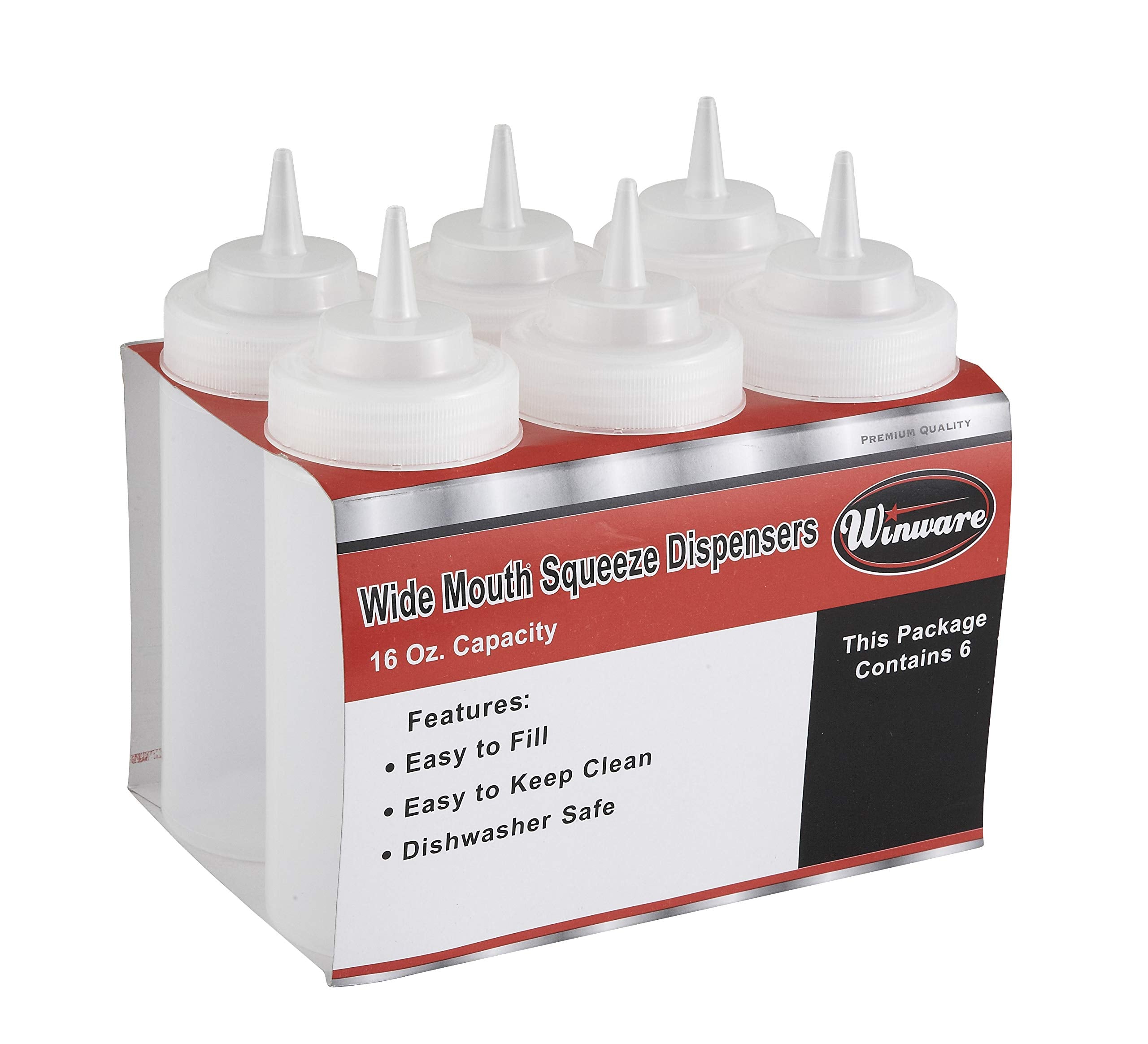 Squeeze Bottle, 16 Ounce, Wide Mouth, Plastic, Red (6 Pieces/Unit)