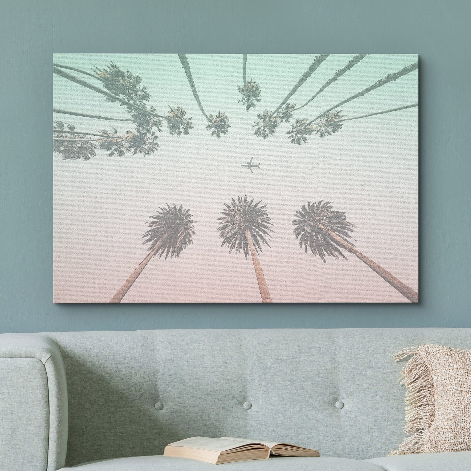 wall26 Canvas Print Wall Art Duotone Teal & Pink Los Angeles Palm Trees Architecture & Maps Cities Photography Realism Scenic Colorful for Living Room  Bedroom  Office - 12''x18''