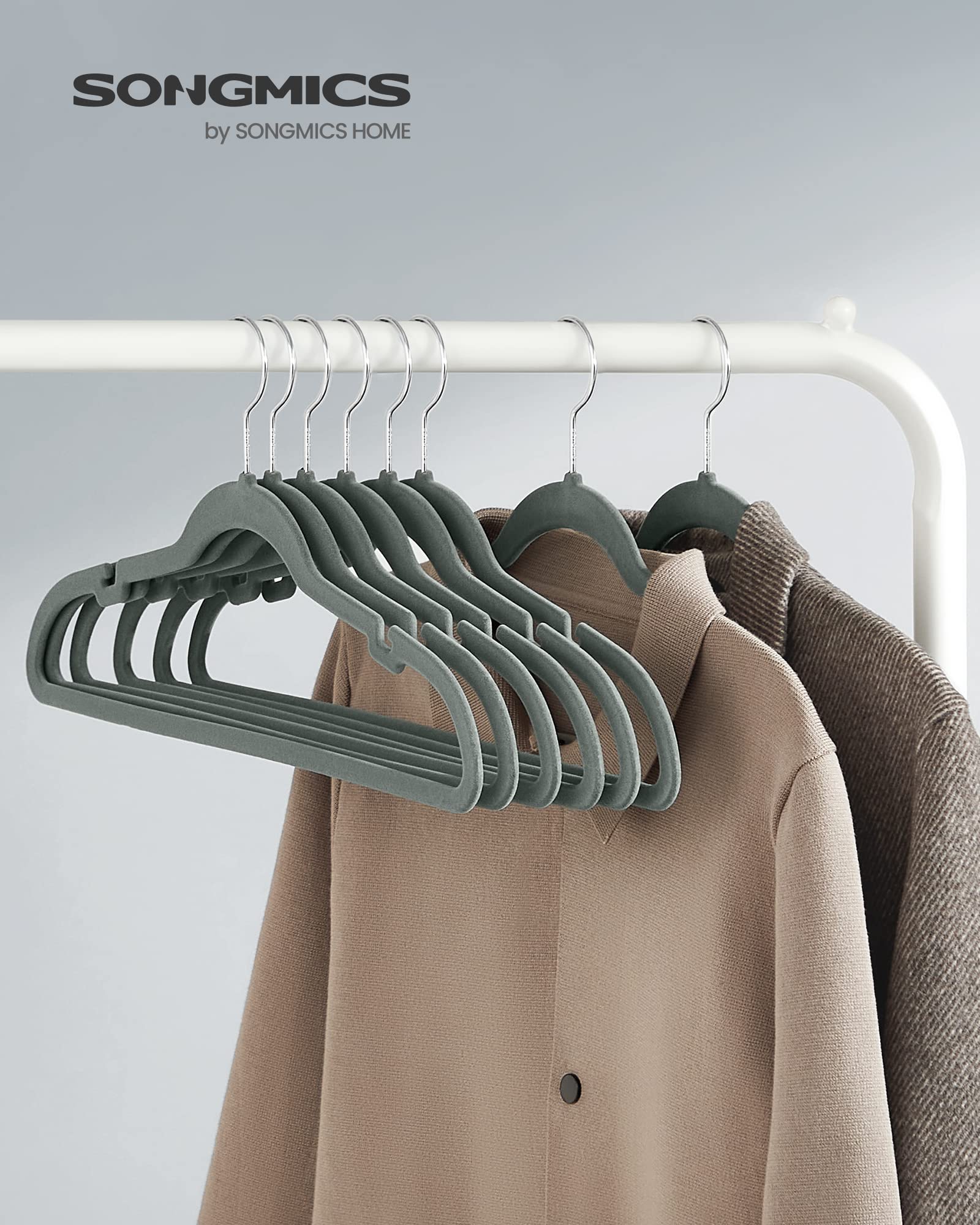 Songmics Velvet Hangers 30 Pack, Non-Slip Clothes Hangers, Suit Hangers With Shoulder Notches, Pants Bar, 360 Swivel Hook, Space