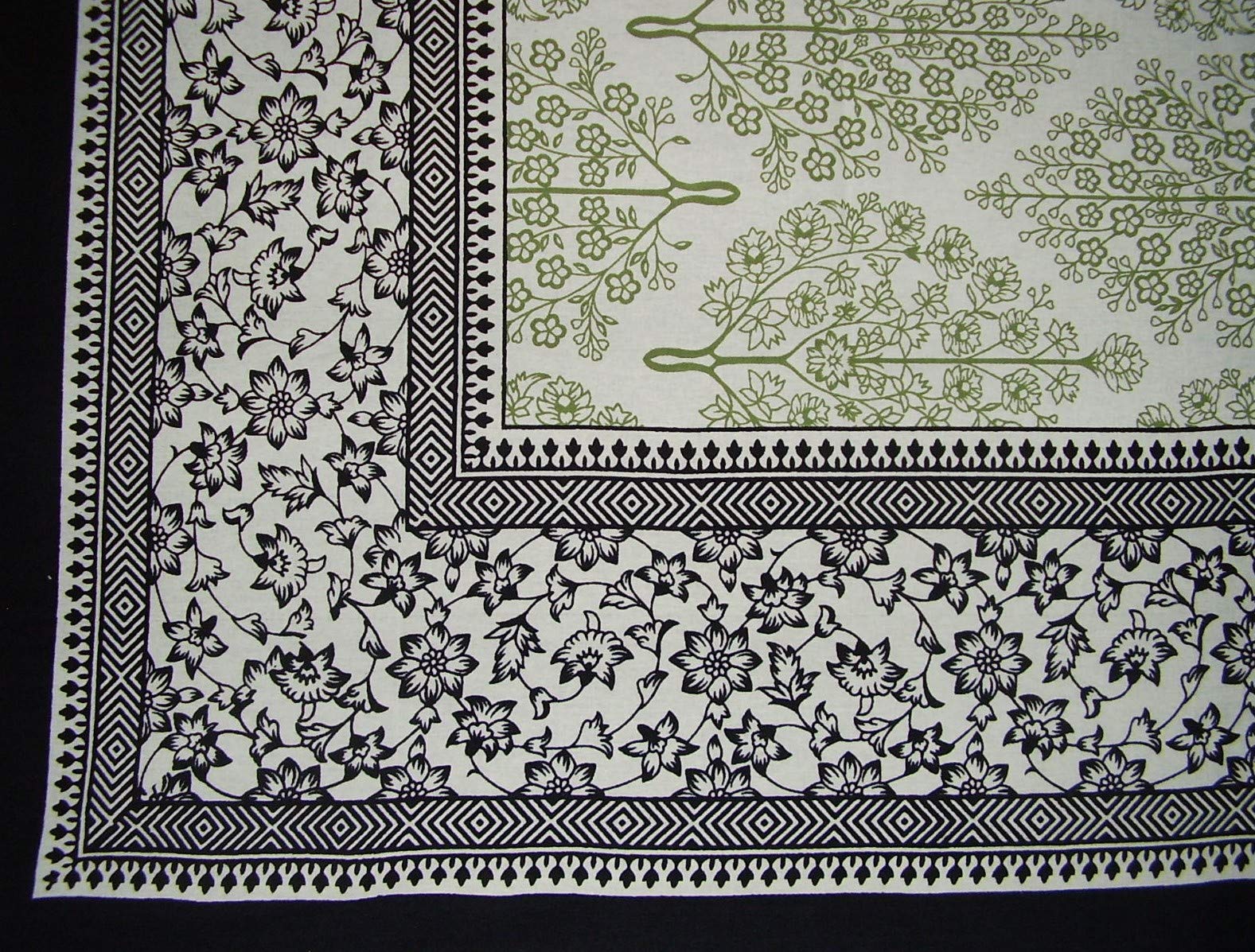 India Arts French Floral Square Cotton Tablecloth 72 x 72 Olive & Black