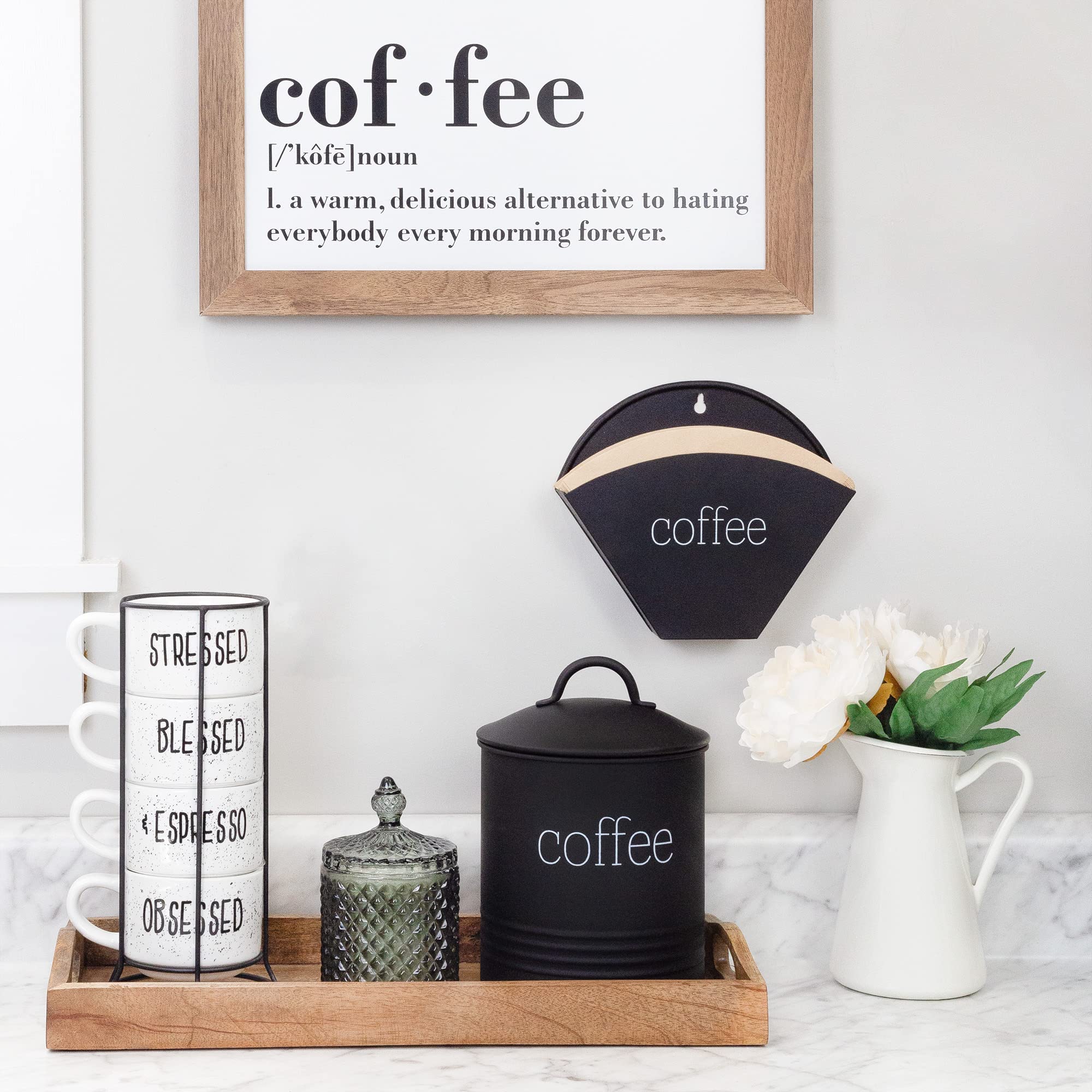 Auldhome Enamelware Cone Coffee Filter Holder (Black); Wall-Mount Modern Farmhouse Coffee Filter Bin