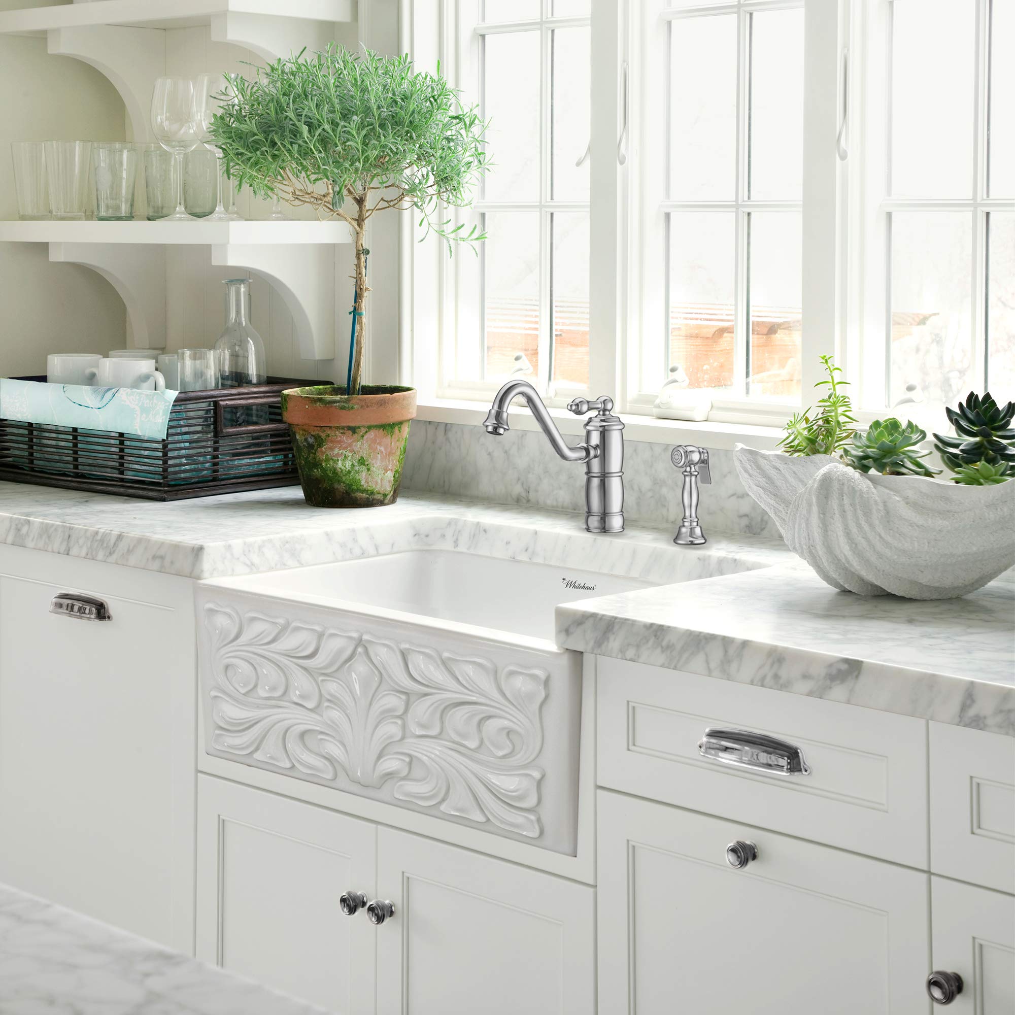 Whitehaus Collection Whktsl3-2200-Nt-C Vintage Iii Plus Single Lever Traditional Swivel Spout And Solid Brass Side Spray Kitchen