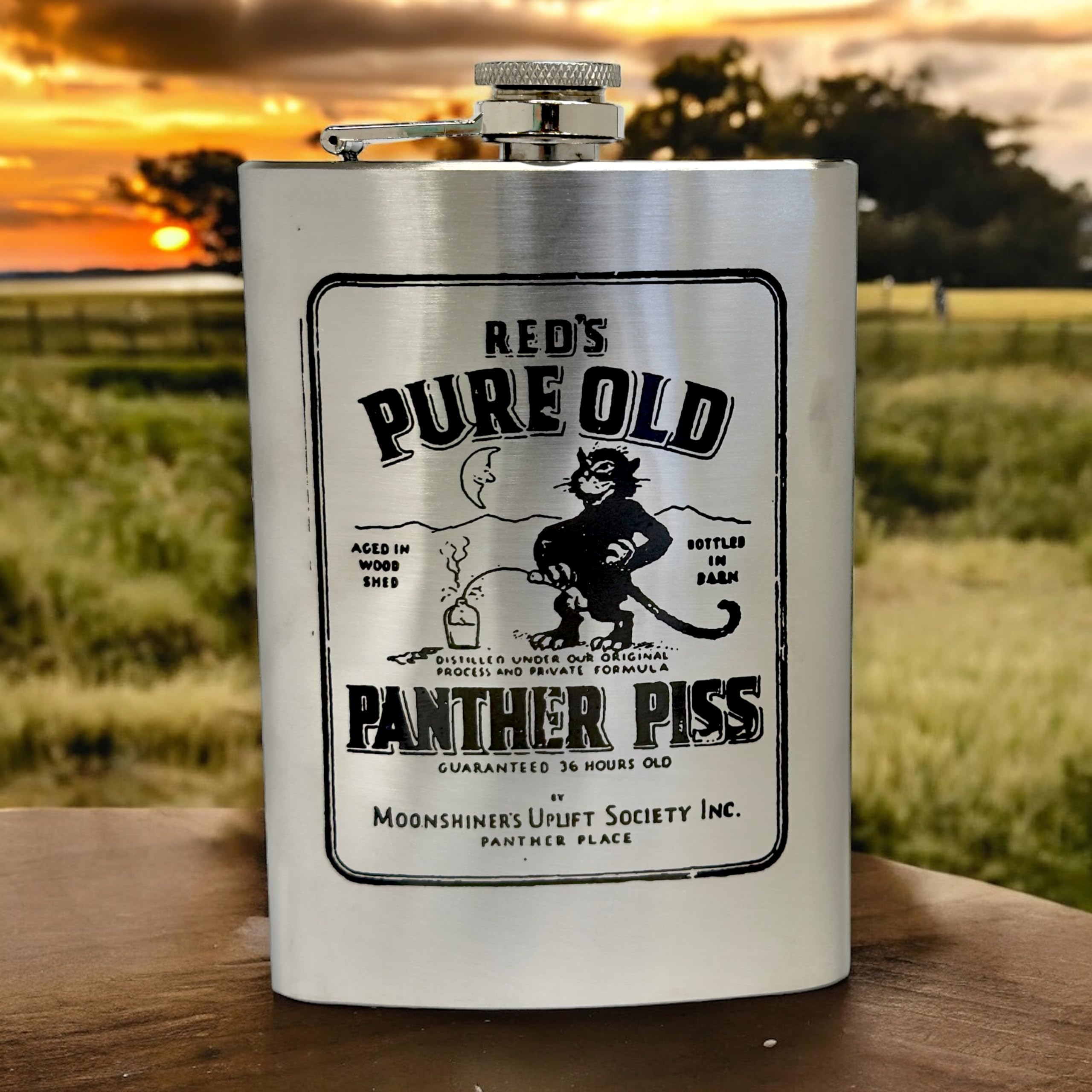 8Oz Panther Piss Flask Laser Engraved