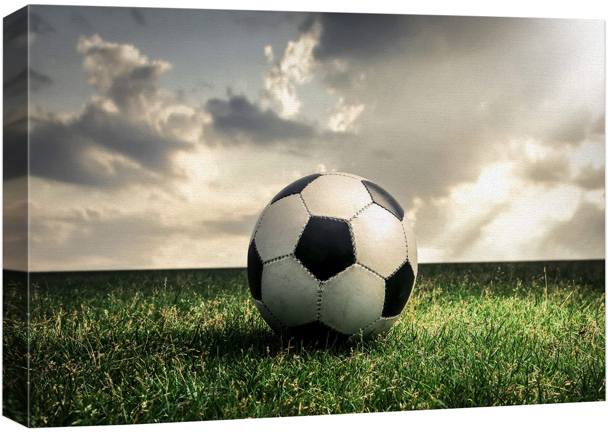 Wall26 Canvas Print Wall Art Sunlight Cloudy Sky Soccer Ball Green Field Sports & Fitness Athletes Photography Realism Boy'S Bed