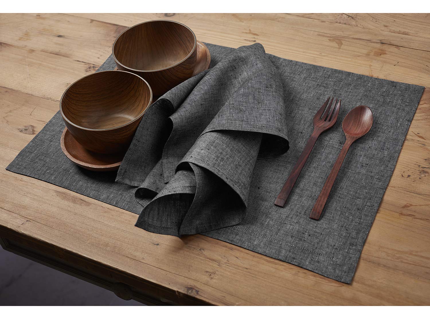 Solino Home Linen Dinner Napkins 20 X 20 Inch - 100% Pure Linen Charcoal Grey Cloth Napkins Set Of 4 - Athena, Handcrafted And M