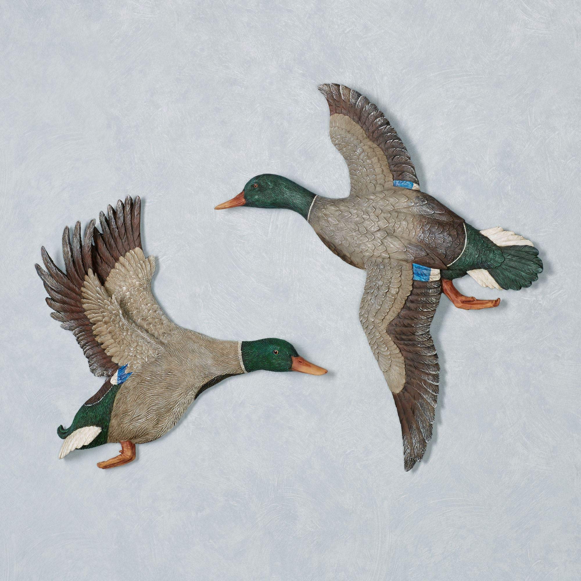 Magnificent Mallard Duck Wall Art Multi Warm Set of Two - Made of Resin - Flying Birds Decor - Ducks Artwork - Sculptures for Be