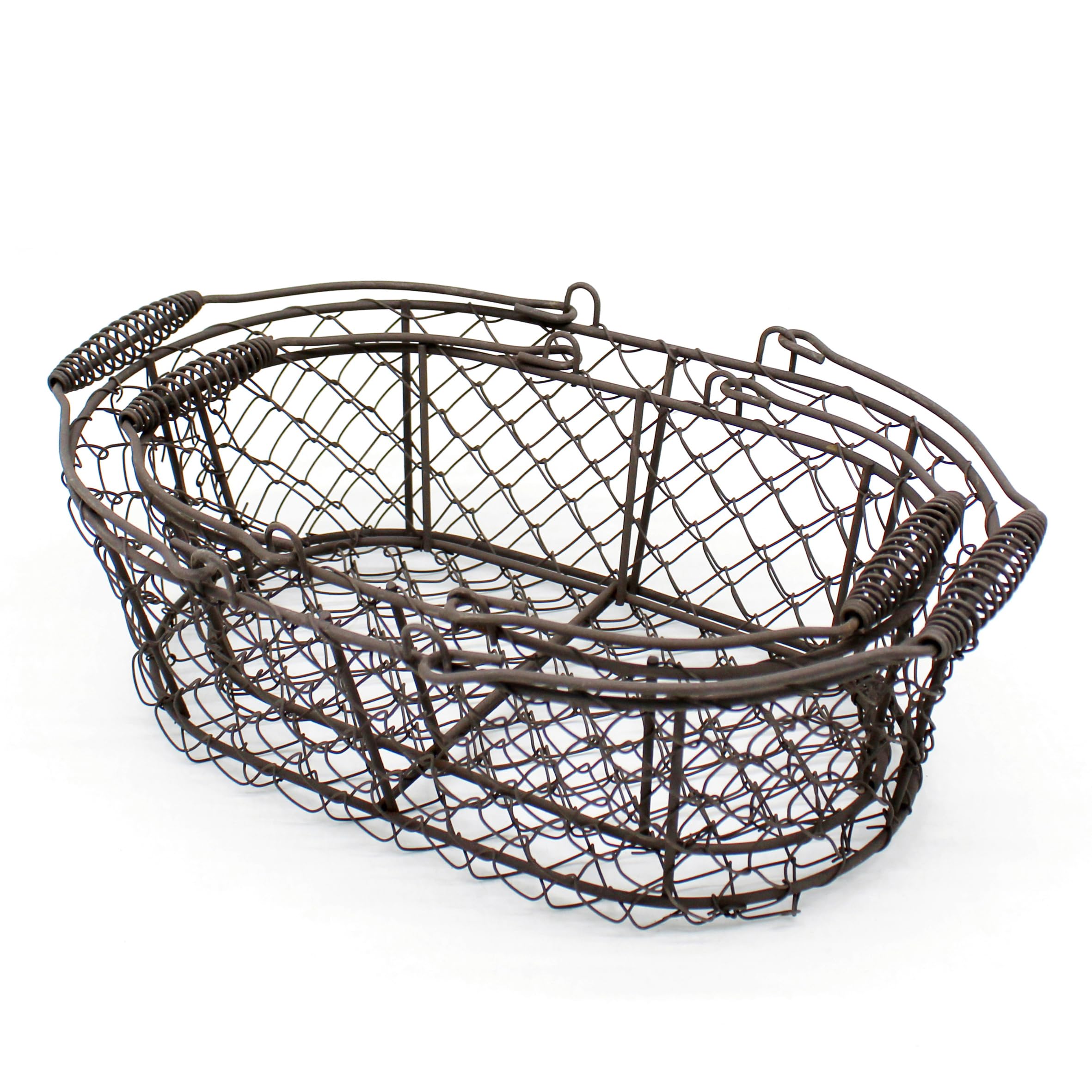 CVHOMEDECO. Oval Metal Wire Egg Basket Wire Fruit Basket with Handle Primitives Vintage Style Storage Basket. Rusty, Set of 2