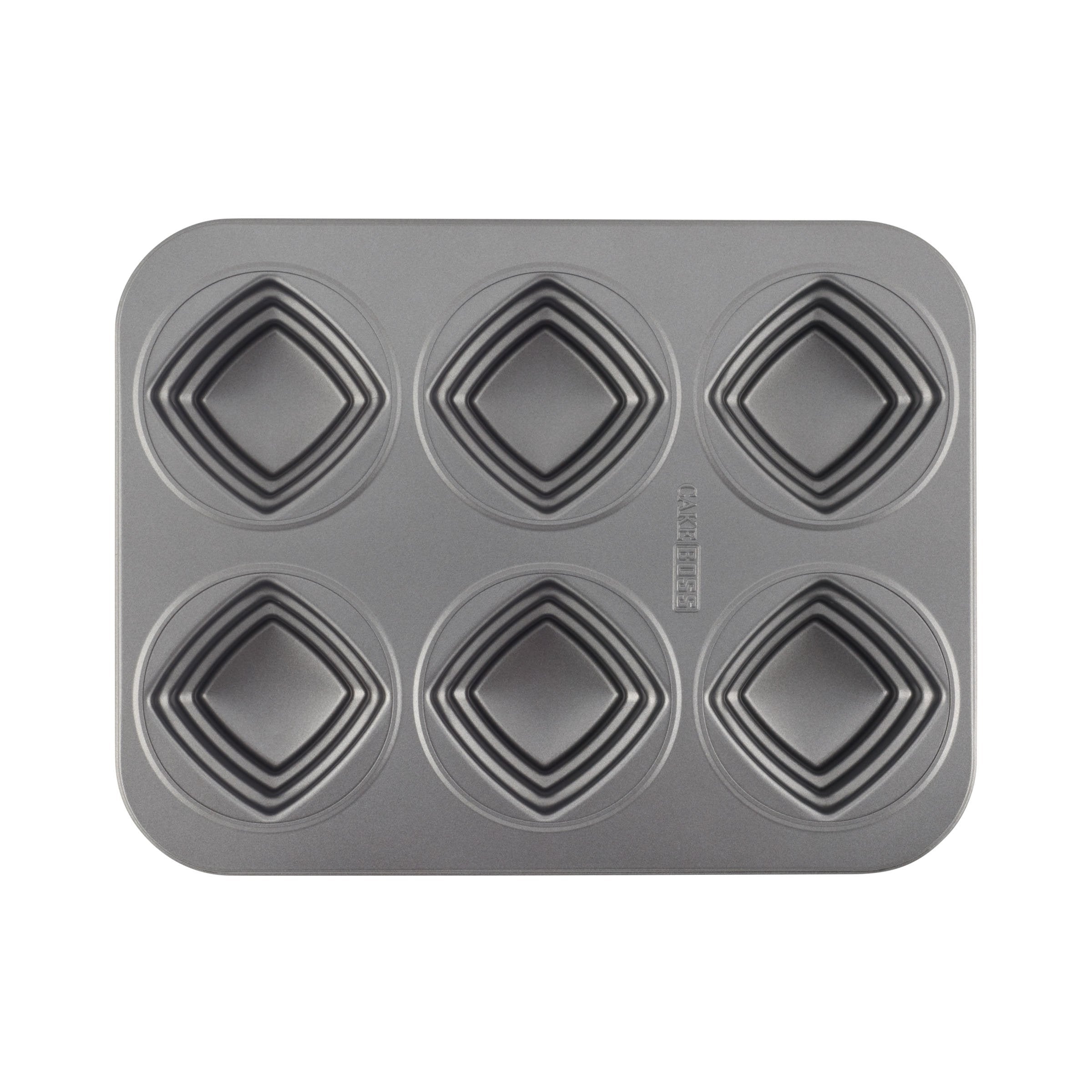 Cake Boss Novelty Nonstick Bakeware 6-Cup Square Cakelette Pan, Gray