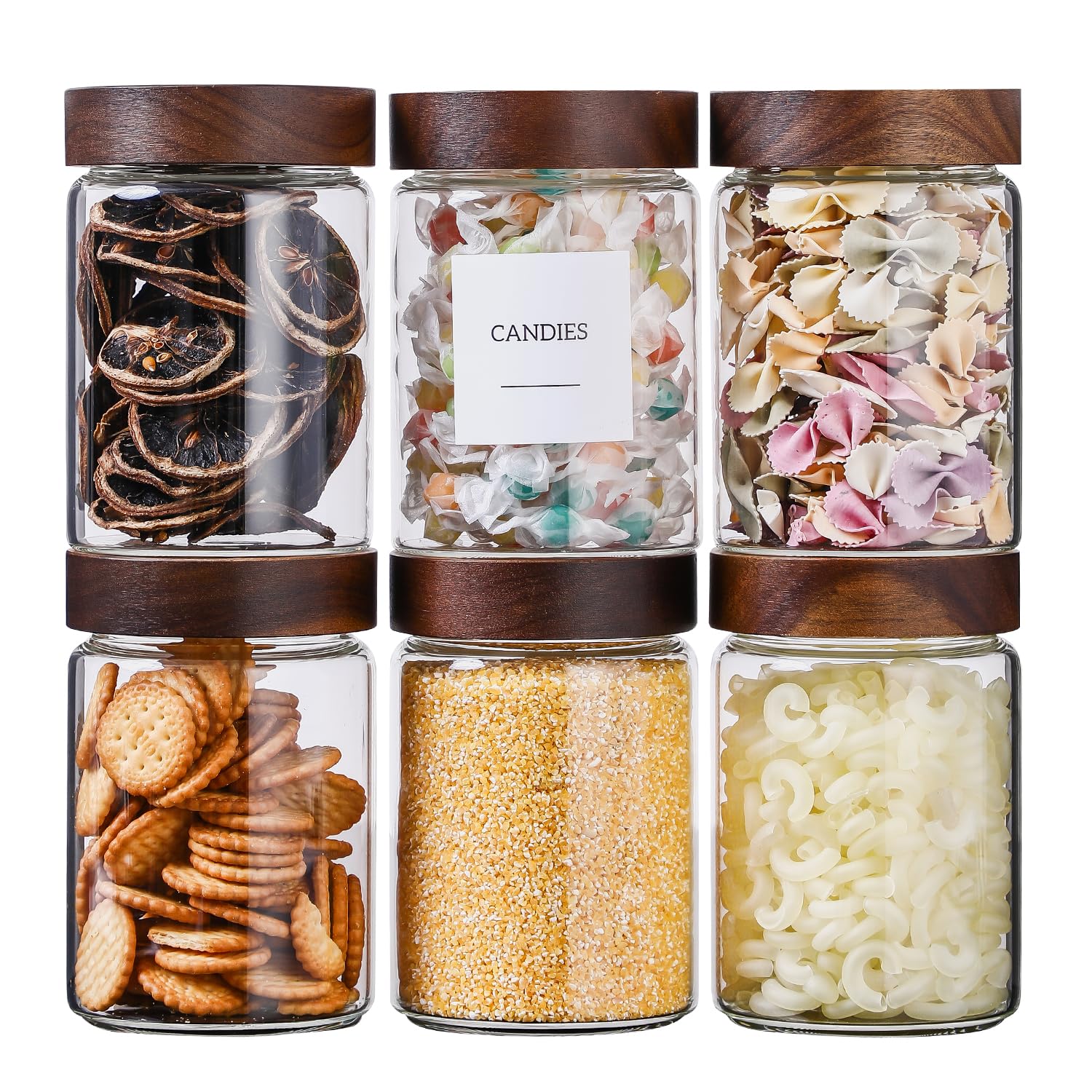 Homtop 6 Pack 27 Oz Glass Jars with Wood Lid
