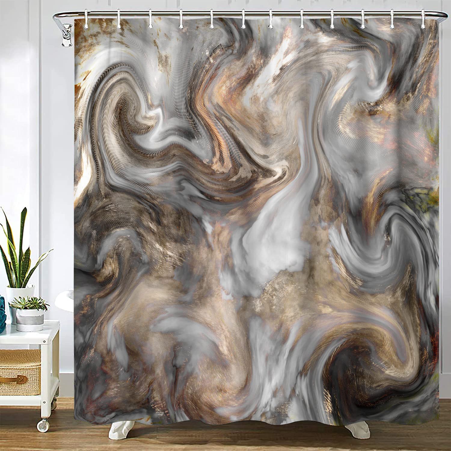 Marble Shower Curtain Light Grey Brown Shower Curtains For Bathroom Retro Style Paintbrush Colors In Marbling Texture Waterproof