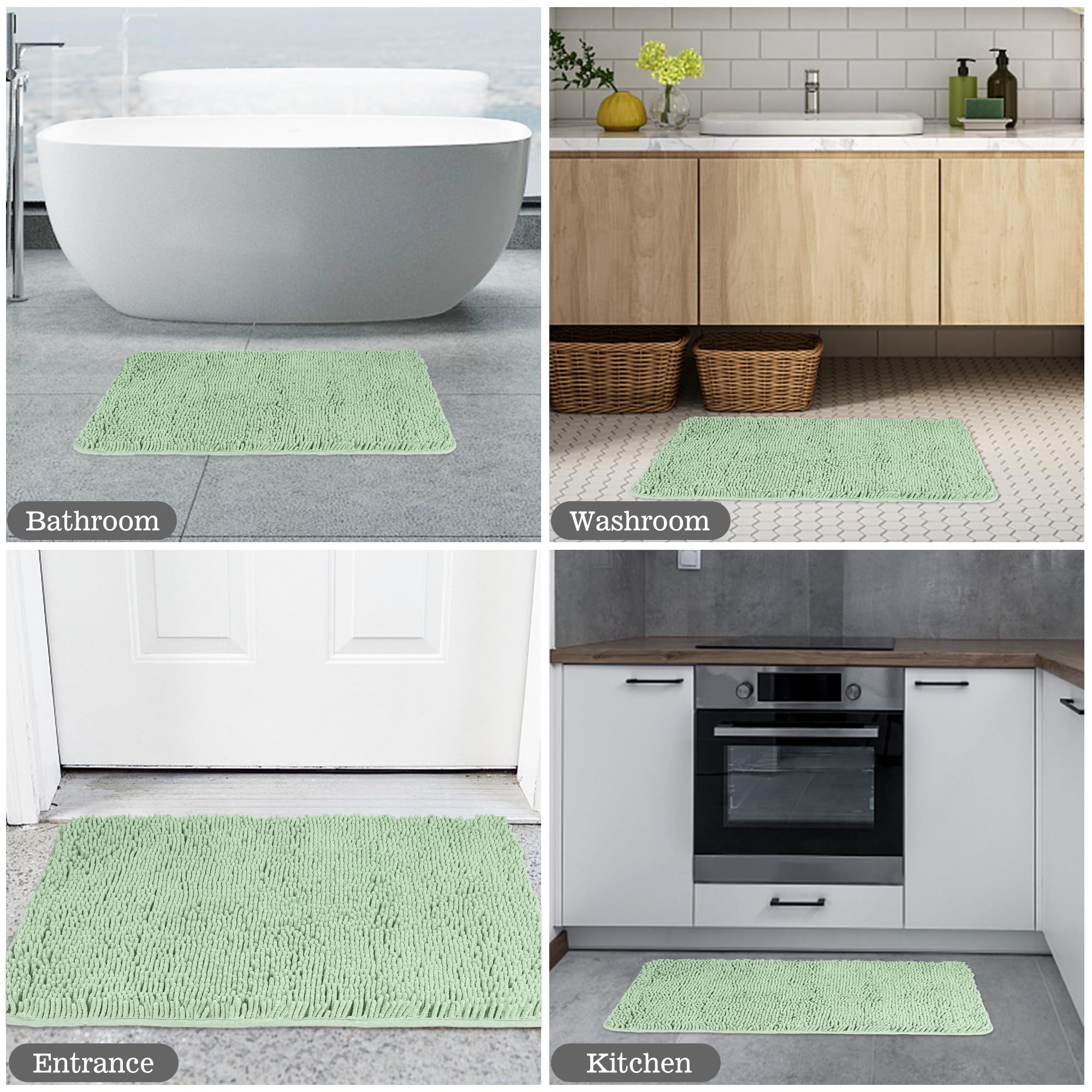 Yeaban Sea Foam Bathroom Rugs - Thick Chenille Bath Mats | Absorbent And Washable Bath Rug Non-Slip, Plush Rugs For Bathroom, Ki