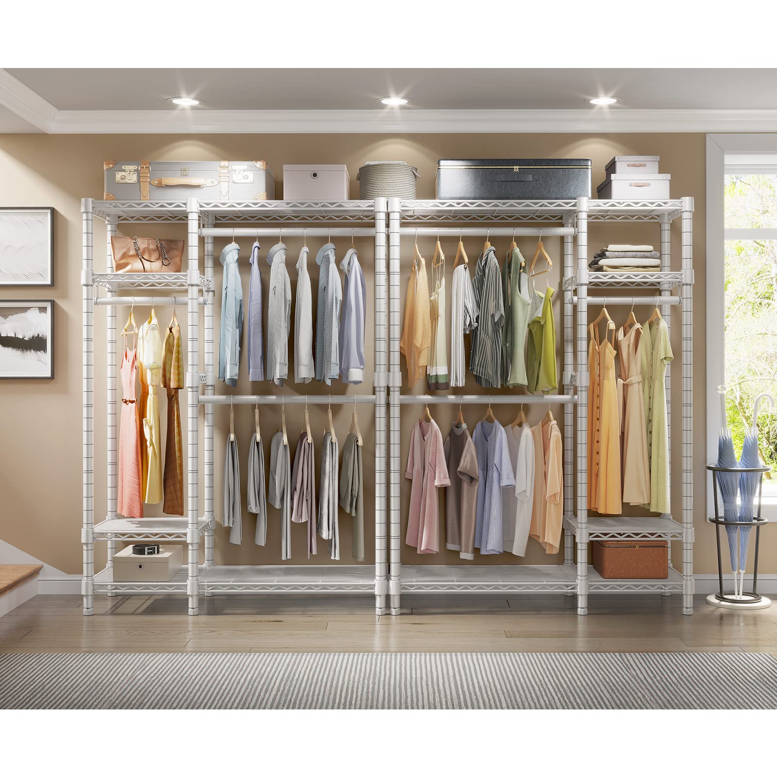 Vipek V2S Garment Rack Heavy Duty Clothes Rack 4 Tiers Wire Shelving Clothing Racks With 3 Hanging Rods Compact Freestanding Clo