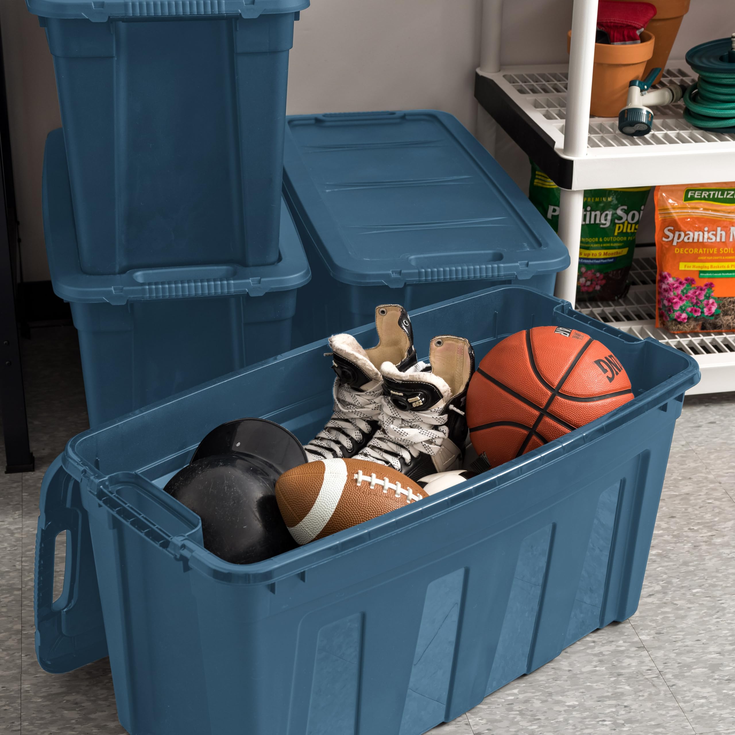 Iris Usa 31 Gallon Eco-Friendly Heavy Duty Totes For Storage With Easy-Grip Handles, 4 Pack - Made In Usa, Storage Bins With Lid